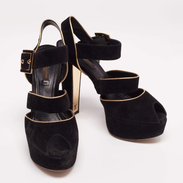 Louis Vuitton Black Suede Platform Ankle Strap Sandals