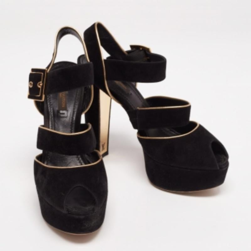 Louis Vuitton Black Suede Mowani Platform Ankle-Strap Sandals Size 38 For Sale 2