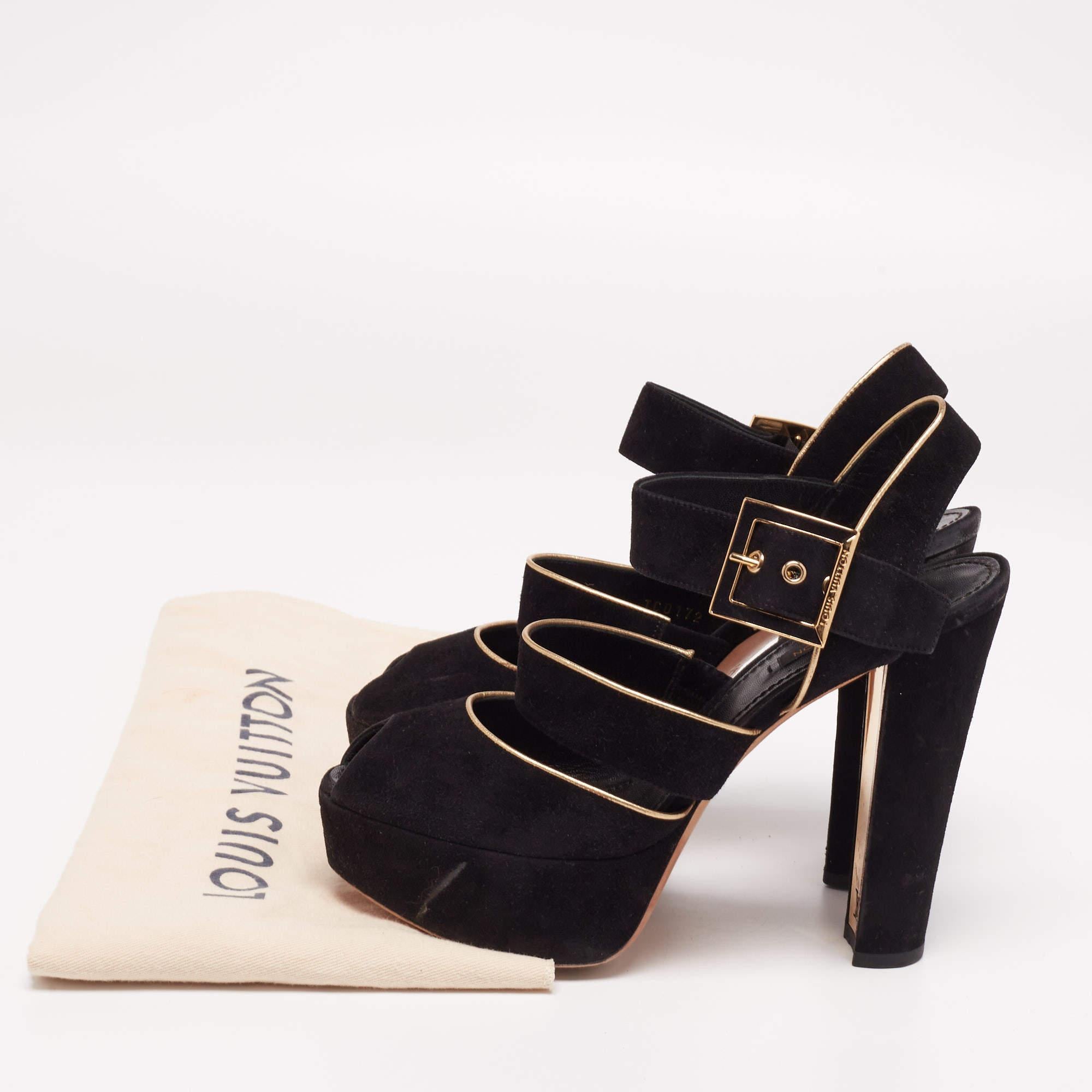 Louis Vuitton Black Suede Mowani Platform Ankle-Strap Sandals Size 38 For Sale 2