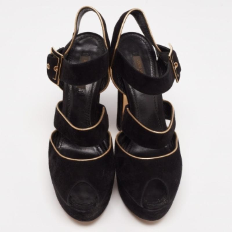 Louis Vuitton Black Suede Mowani Platform Ankle-Strap Sandals Size 38 For Sale 3