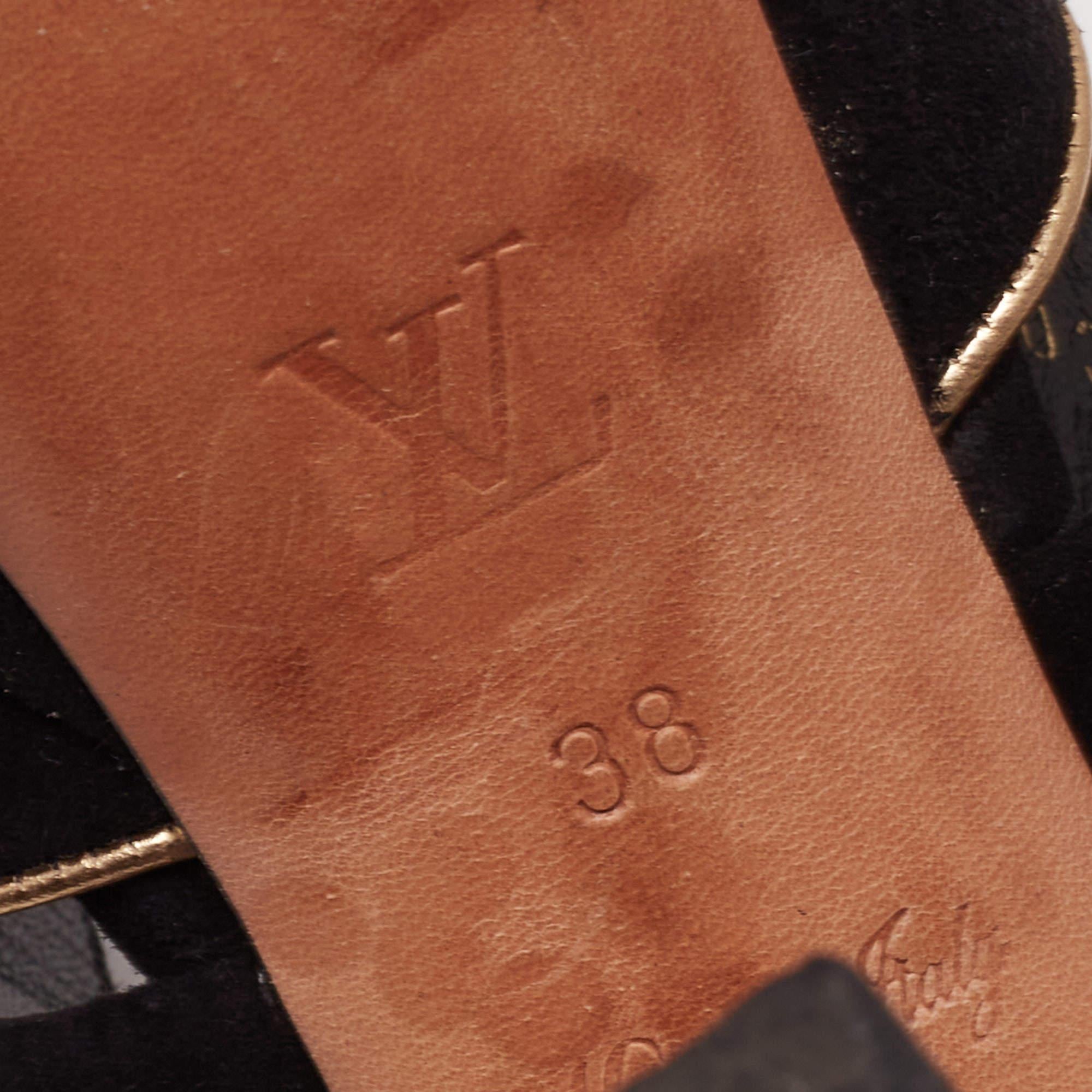Louis Vuitton Black Suede Mowani Platform Ankle-Strap Sandals Size 38 For Sale 3