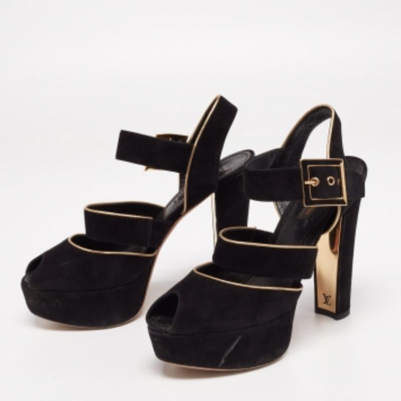 Louis Vuitton Black Suede Mowani Platform Ankle-Strap Sandals Size 38 For Sale 4