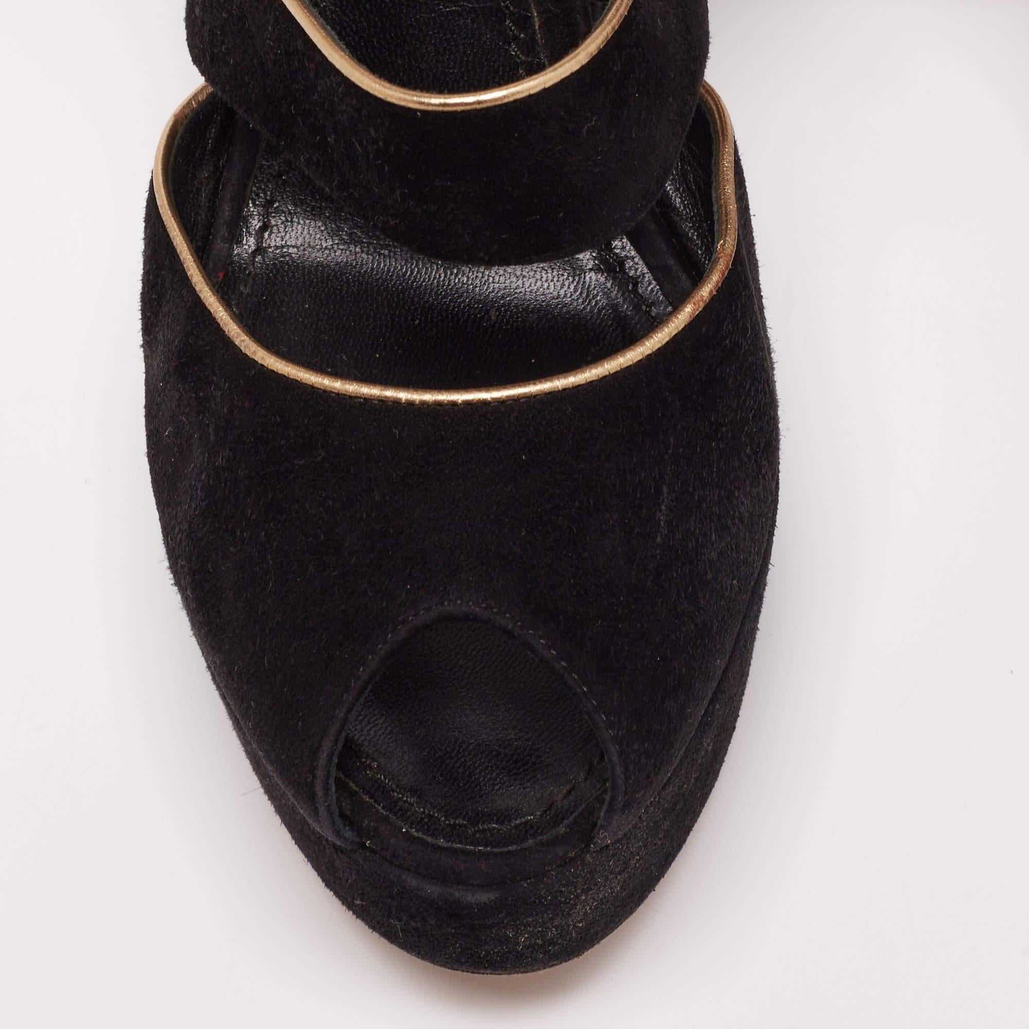 Louis Vuitton Black Suede Mowani Platform Ankle-Strap Sandals Size 38 For Sale 4