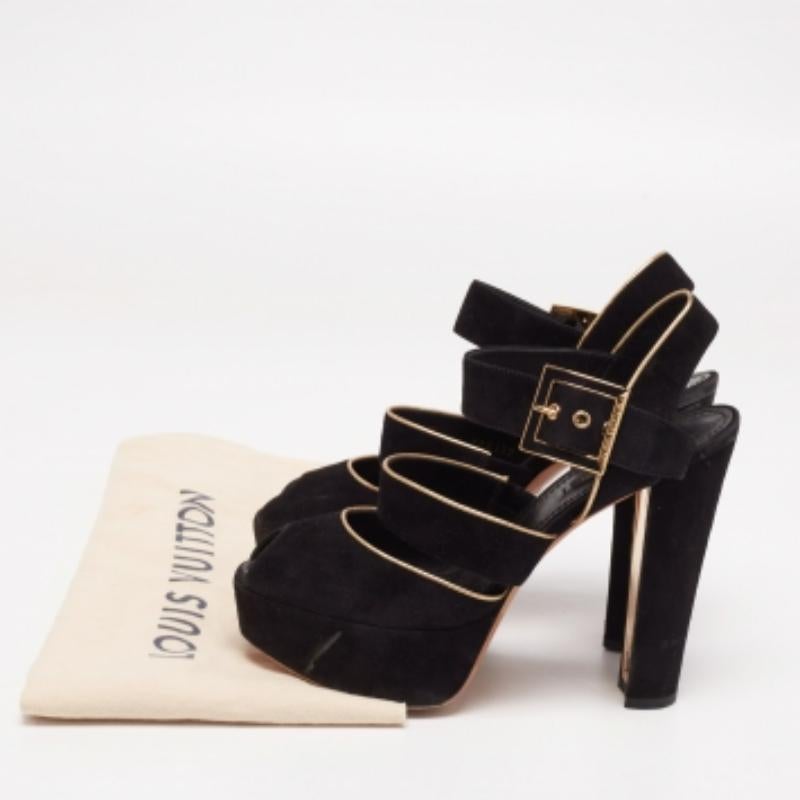 Louis Vuitton Black Suede Mowani Platform Ankle-Strap Sandals Size 38 For Sale 5