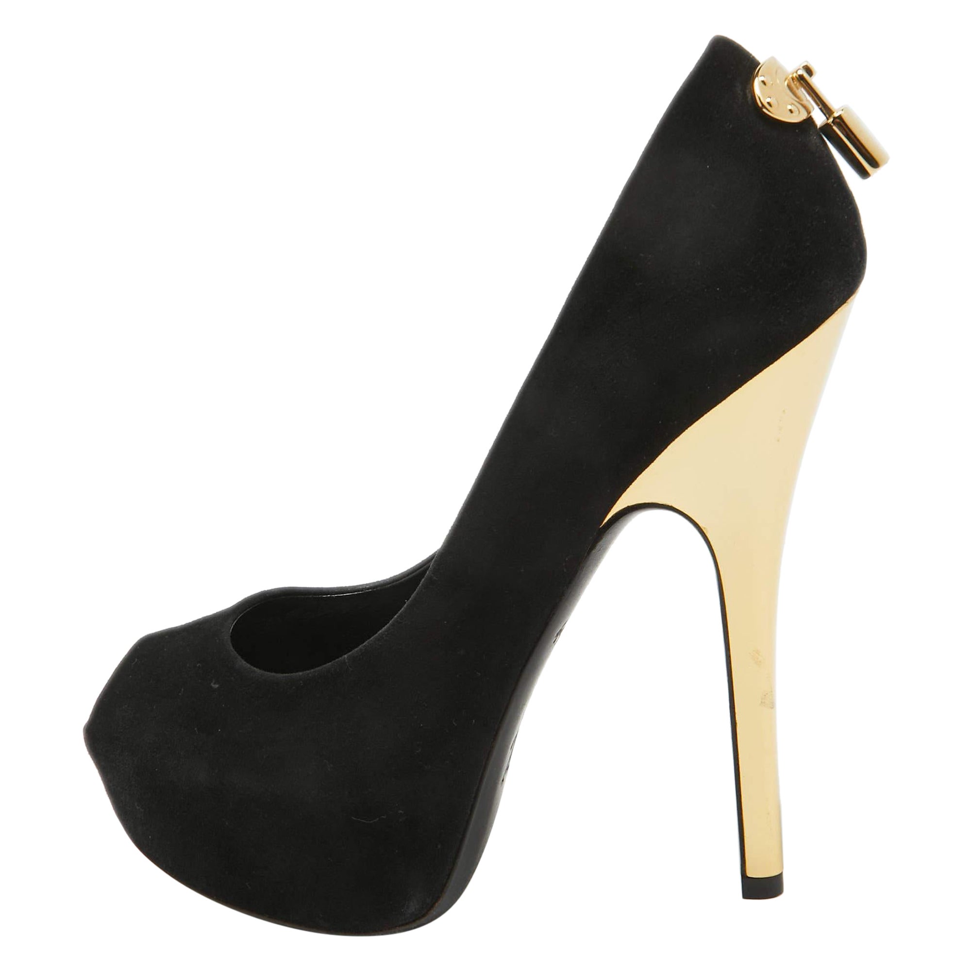Louis Vuitton Black Suede Oh Really! Peep Toe Pumps Size 36