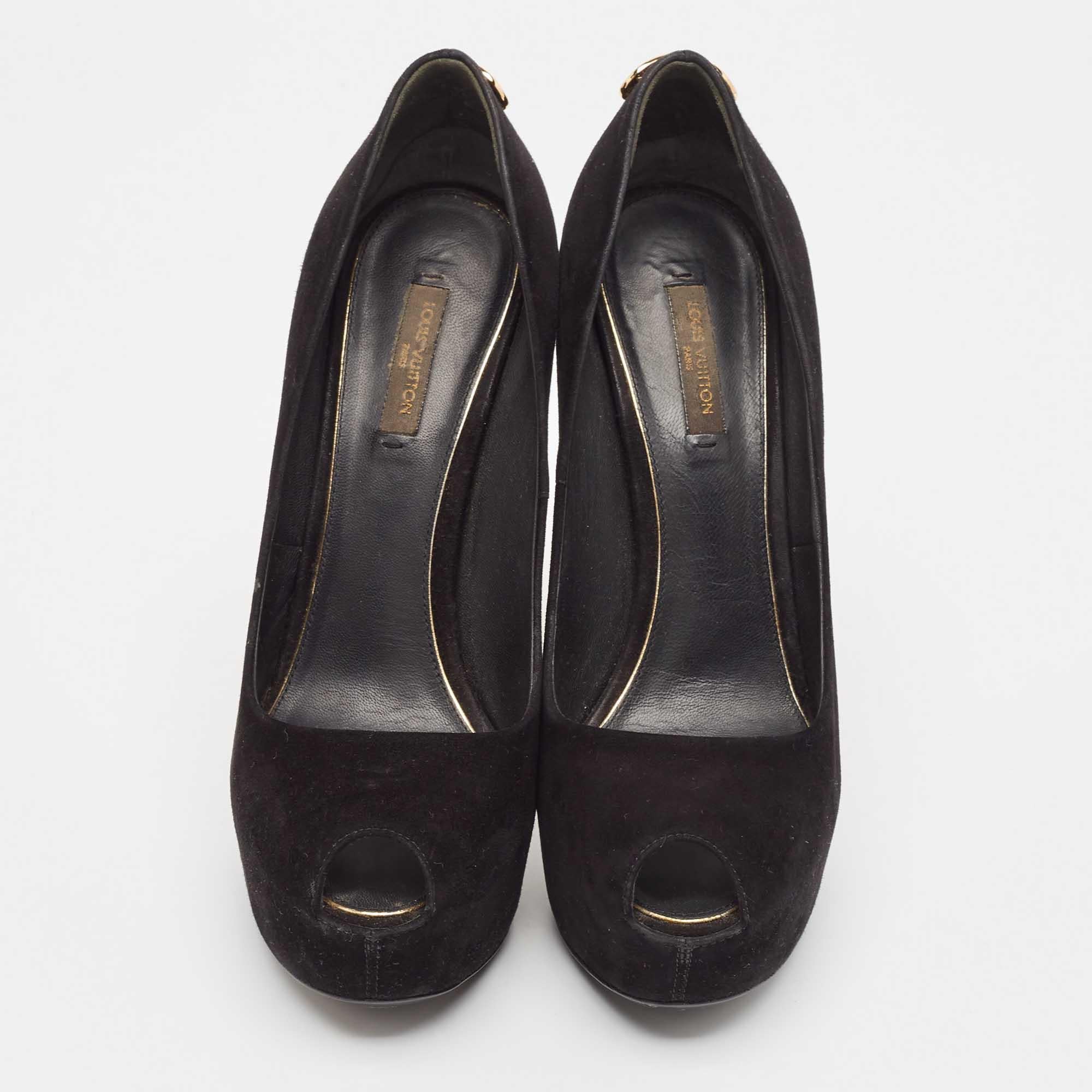 Noir Louis Vuitton - Oh Really! en daim noir Escarpins à bout ouvert, taille 38 en vente