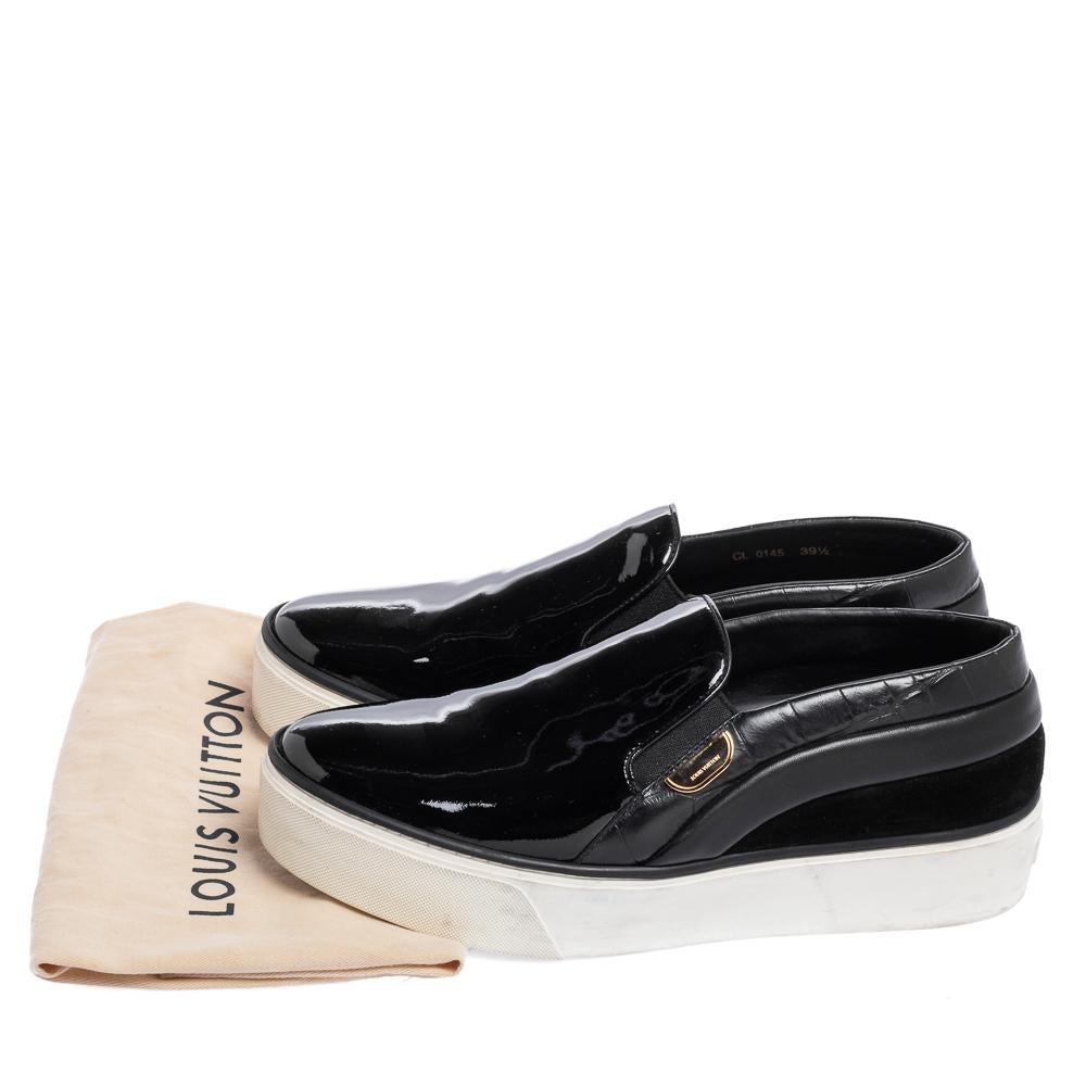 Louis Vuitton - Scarpe da ginnastica con piattaforma in pelle e brevetto in pelle scamosciata nera - misura 39,5 3