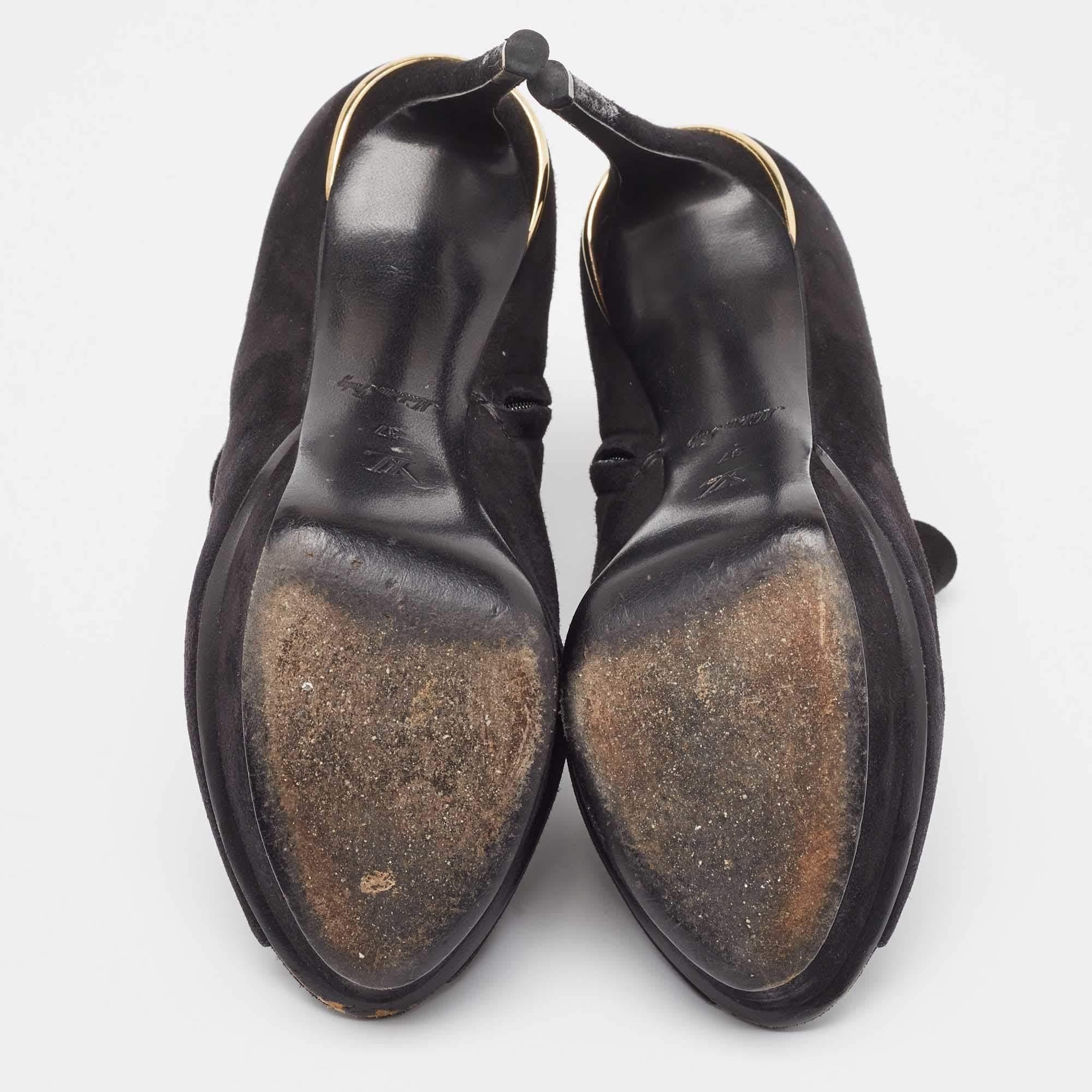 Women's Louis Vuitton Black Suede Peep Toe Ankle Boots Size 37 For Sale