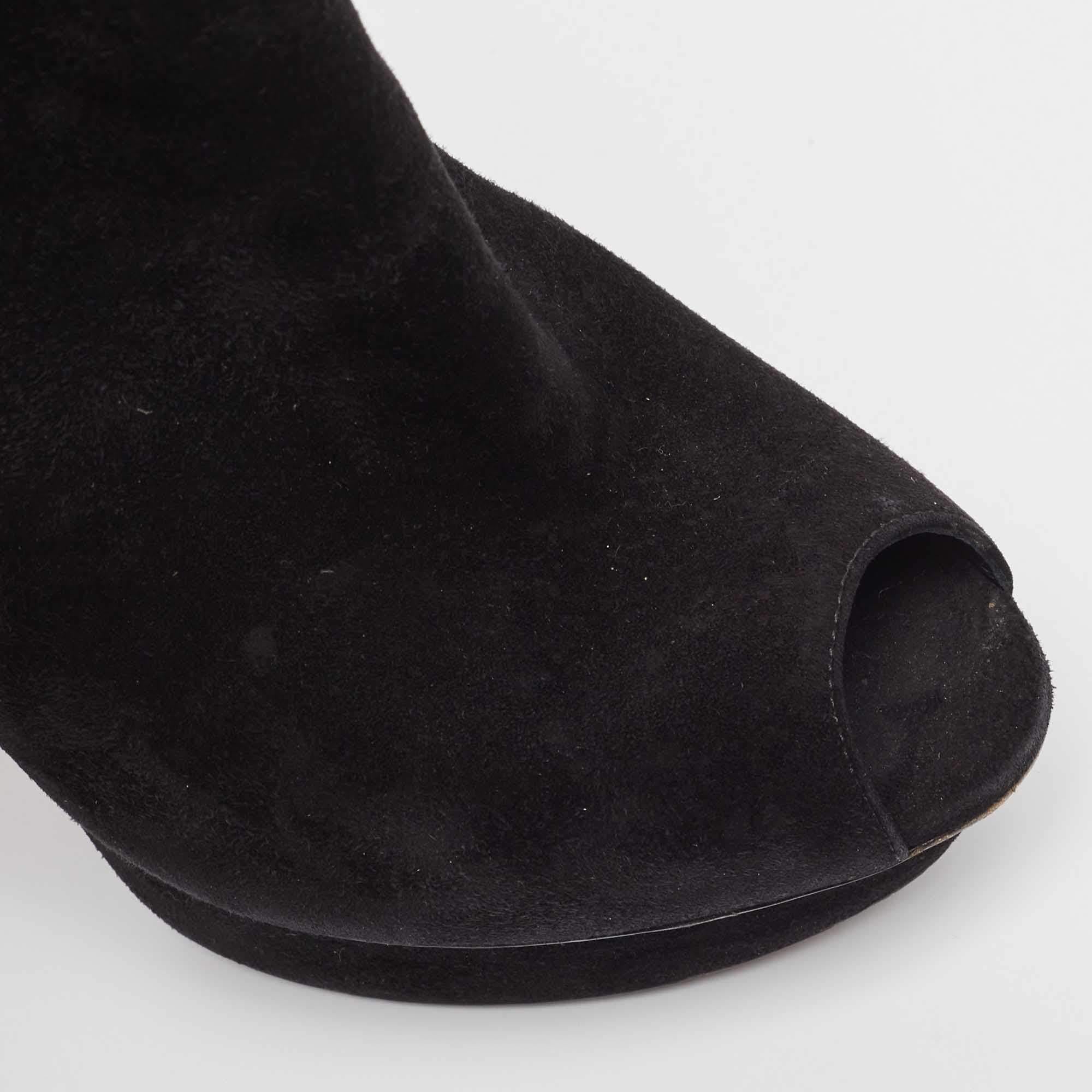 Louis Vuitton Black Suede Peep Toe Ankle Boots Size 37 For Sale 1