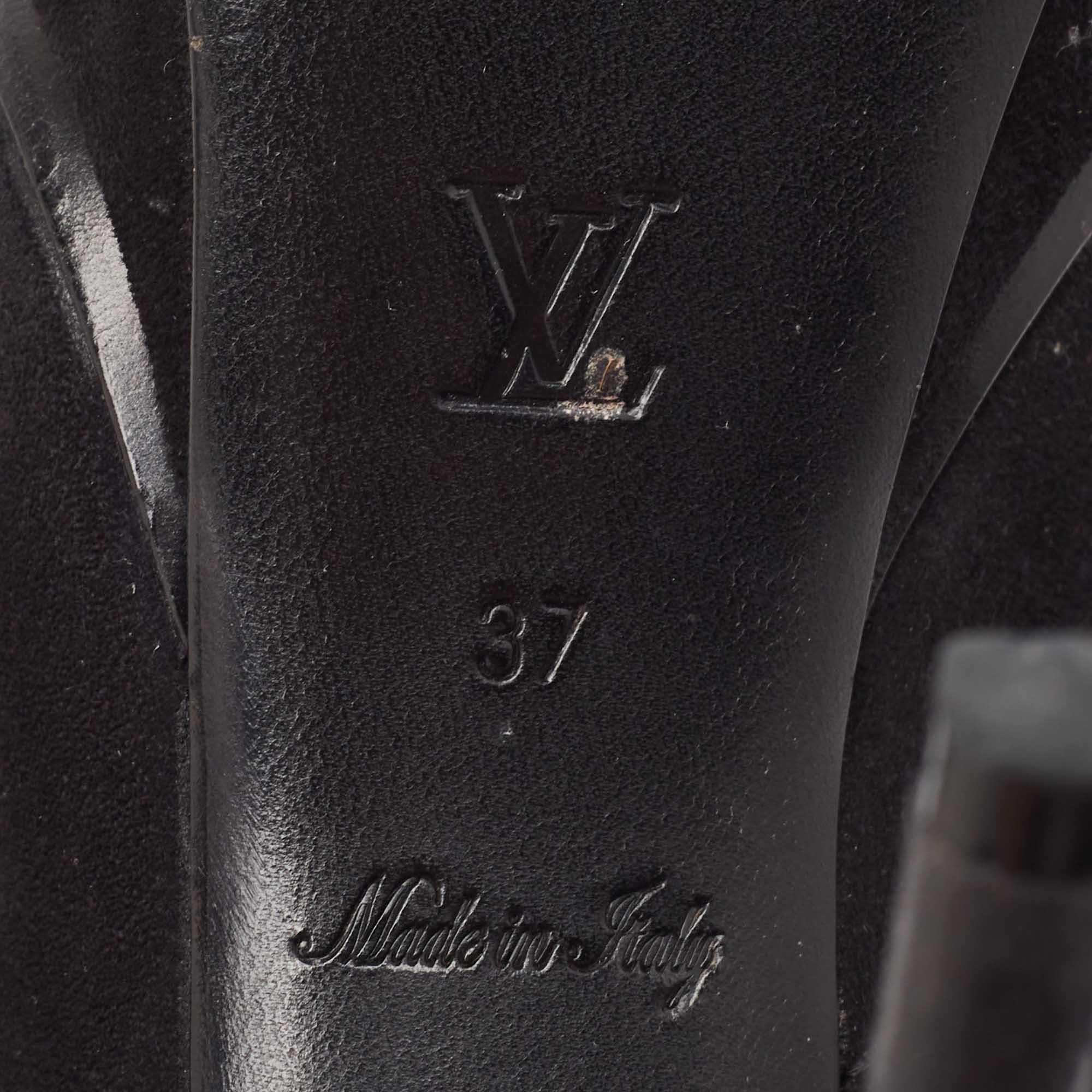 Louis Vuitton Black Suede Peep Toe Ankle Boots Size 37 For Sale 2