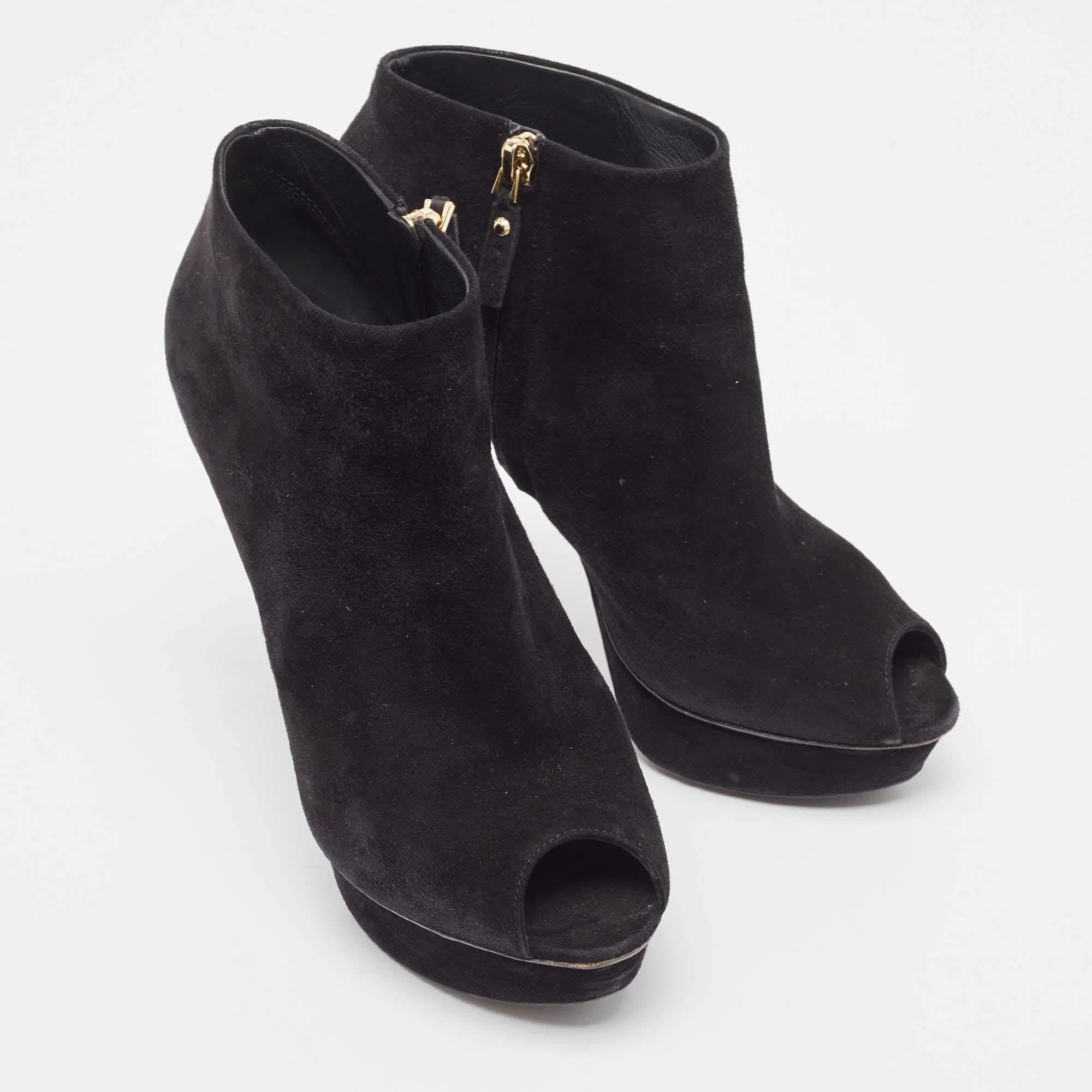 Louis Vuitton Black Suede Peep Toe Ankle Boots Size 37 For Sale 3