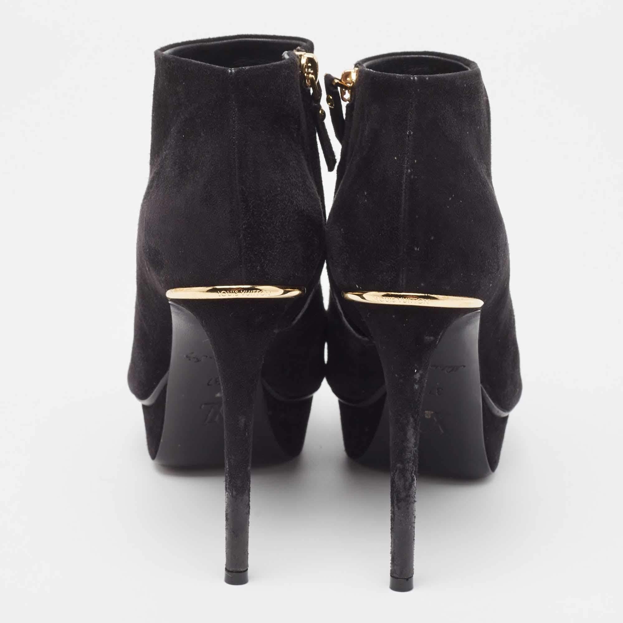 Louis Vuitton Black Suede Peep Toe Ankle Boots Size 37 For Sale 4