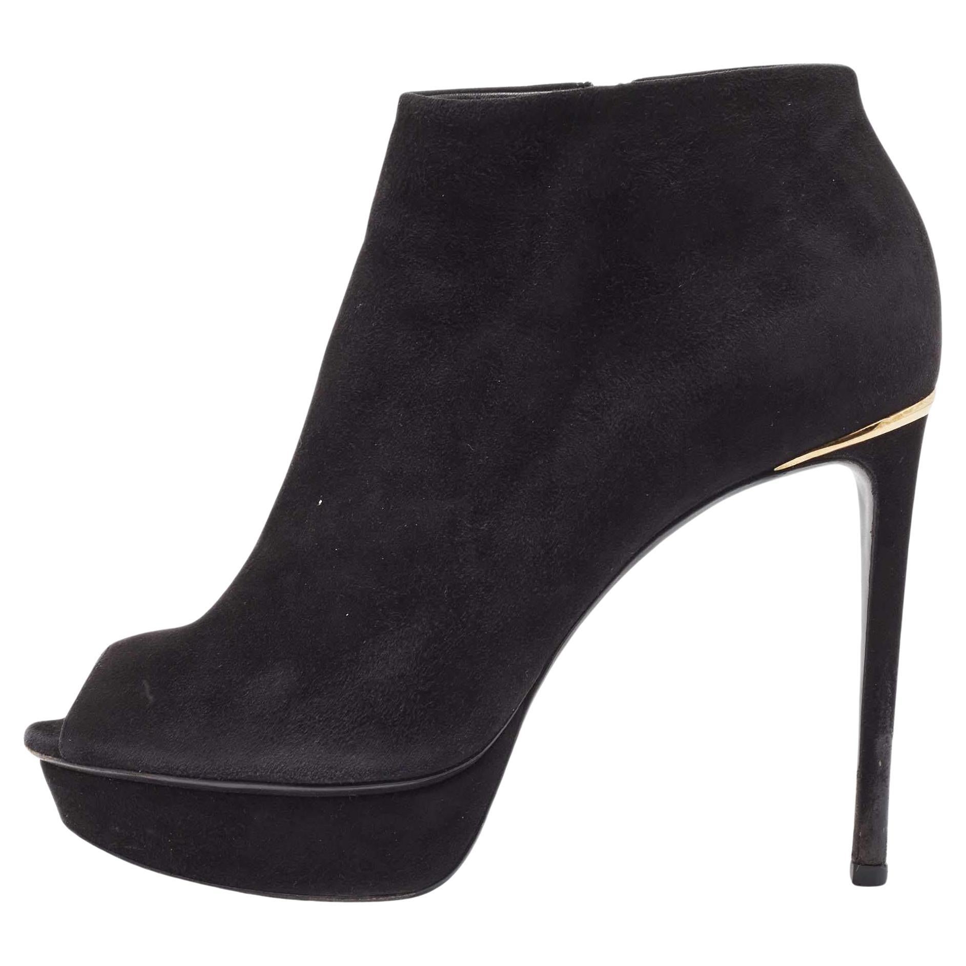 Louis Vuitton Black Suede Peep Toe Ankle Boots Size 37 For Sale