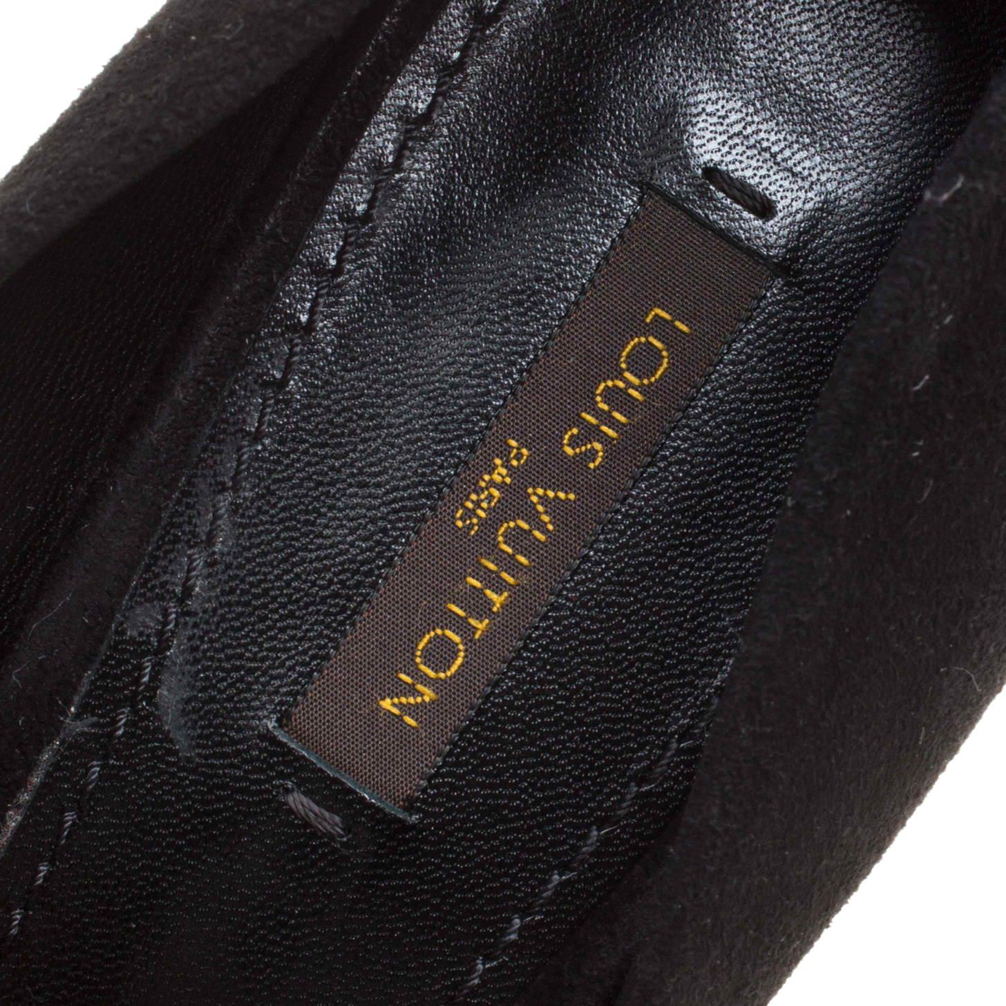 Louis Vuitton Black Suede Peep Toe Bow Detail Platform Pumps Size 39.5 2