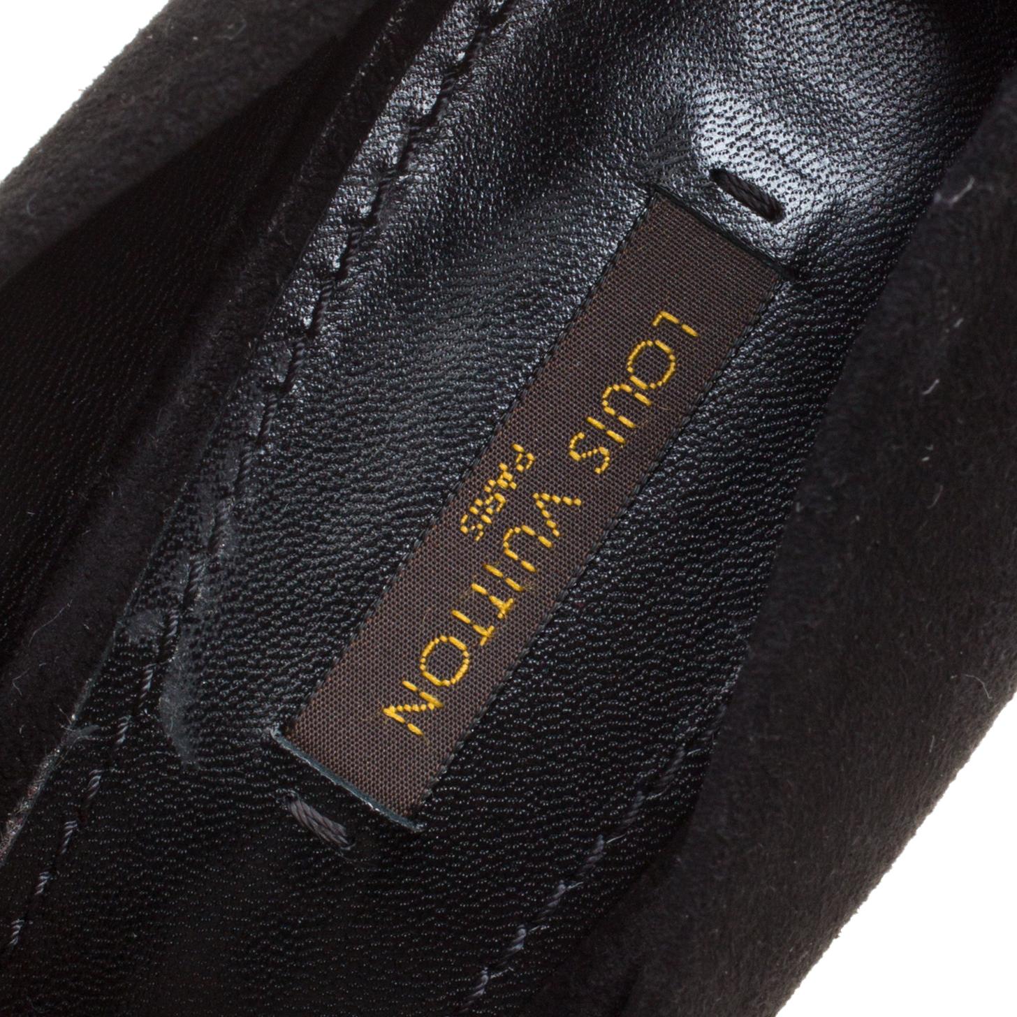 Louis Vuitton Black Suede Peep Toe Bow Detail Platform Pumps Size 39.5 1