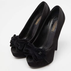 Louis Vuitton Black Suede Peep Toe Pumps Size 37.5