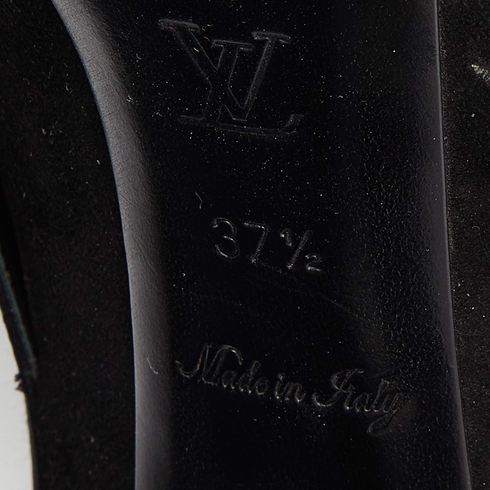 Louis Vuitton Black Suede Peep Toe Pumps Size 37.5 For Sale 4
