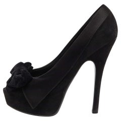 Louis Vuitton Black Suede Peep Toe Pumps Size 37.5