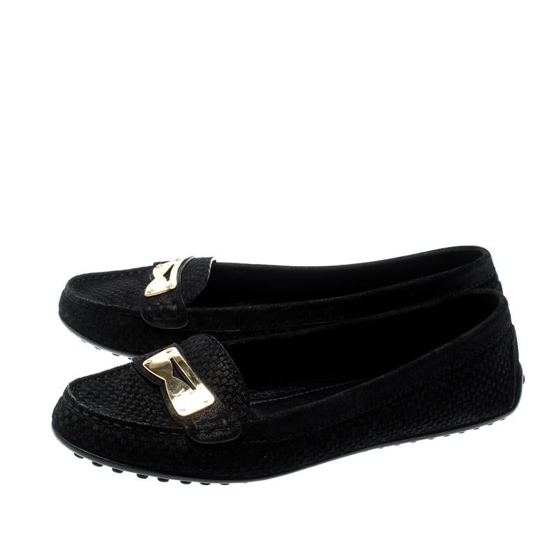Louis Vuitton Black Suede Penny Loafers Size 39 In Good Condition In Dubai, Al Qouz 2