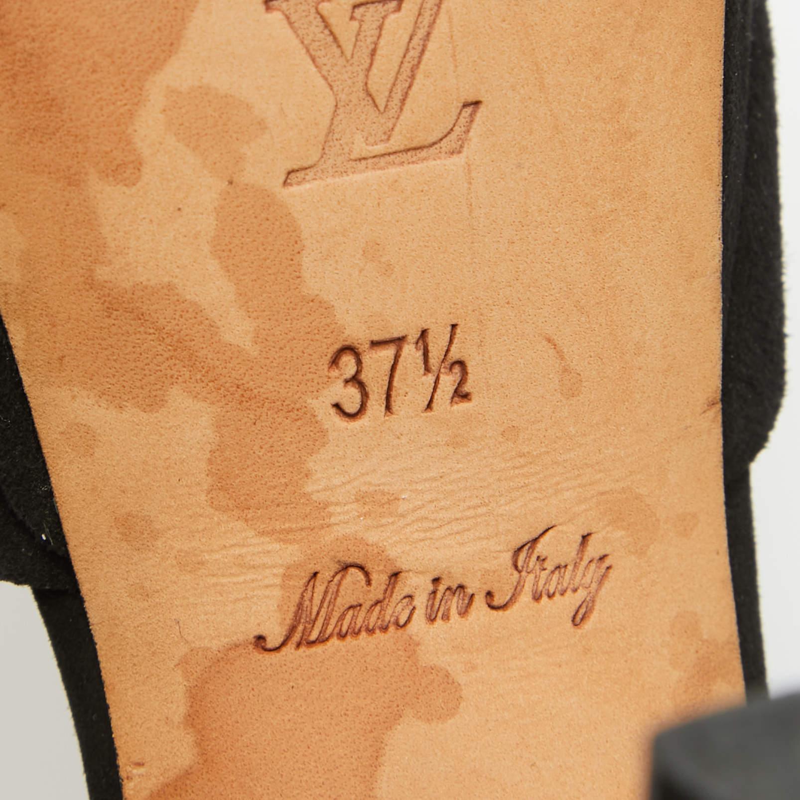 Louis Vuitton Black Suede Platform Ankle Strap Pumps Size 37.5 For Sale 5
