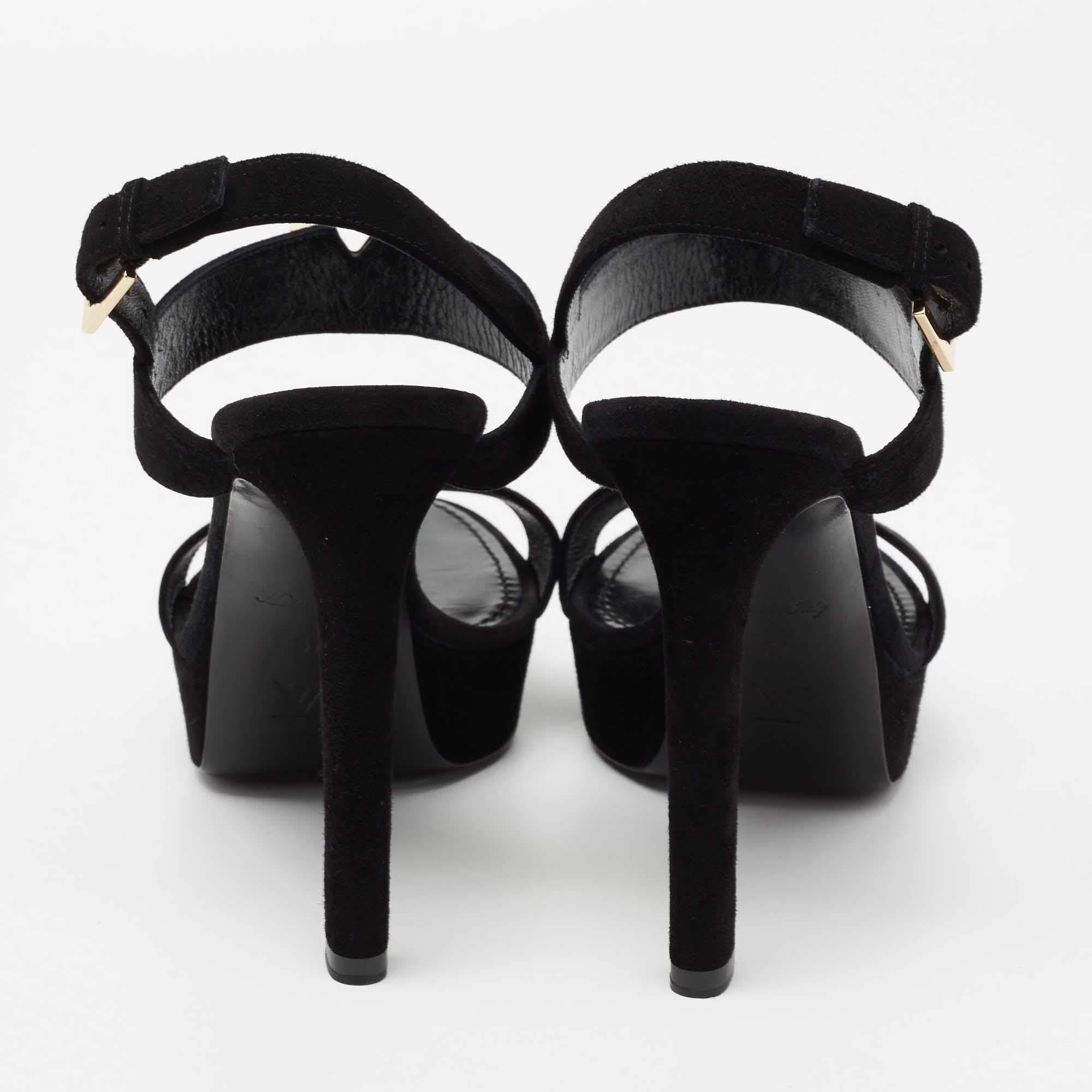 Louis Vuitton Black Suede Platform Ankle Strap Sandals Size 37 1