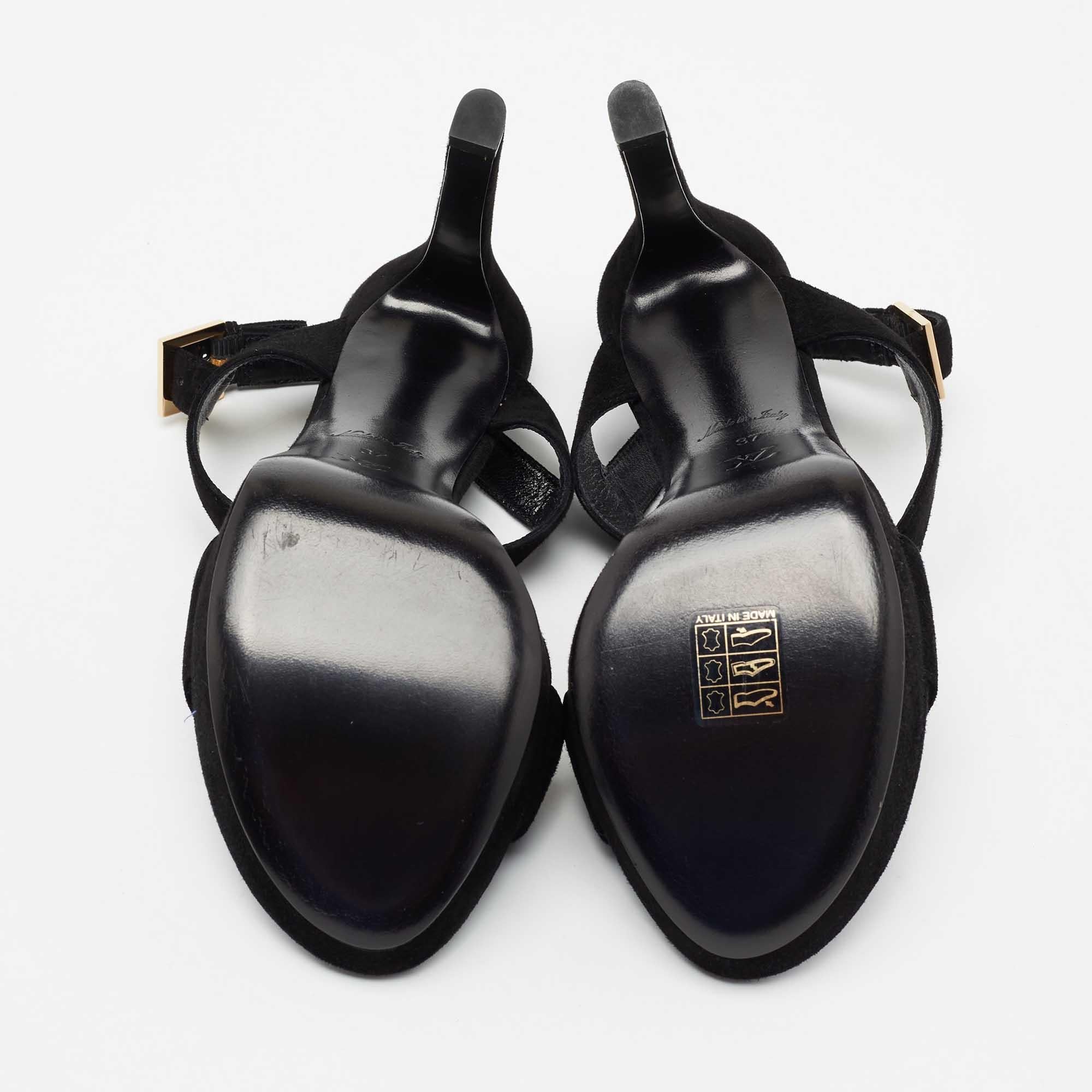 Louis Vuitton Black Suede Platform Ankle Strap Sandals Size 37 2