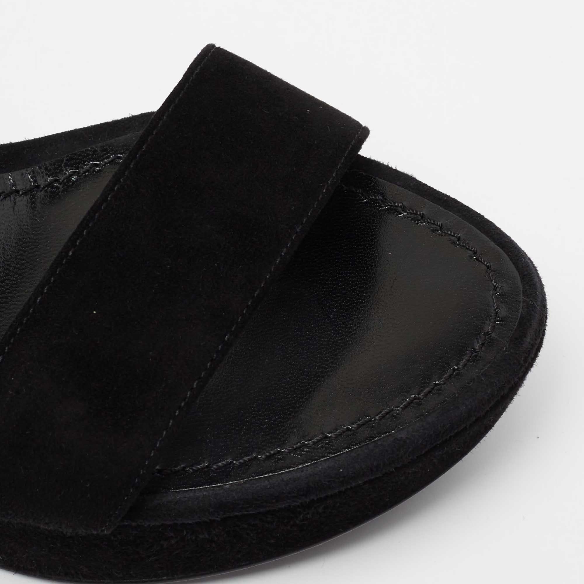 Louis Vuitton Black Suede Platform Ankle Strap Sandals Size 37 3