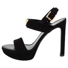 Louis Vuitton Black Suede Platform Ankle Strap Sandals Size 37