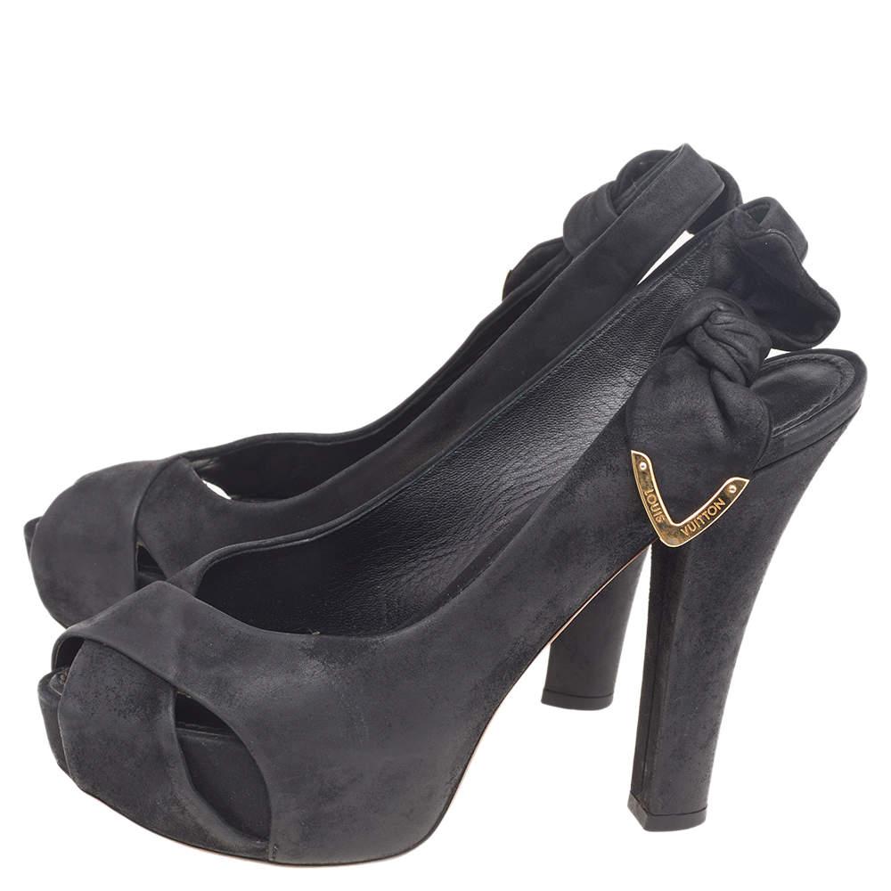 Women's Louis Vuitton Black Suede Platform Slingback Sandals Size 37