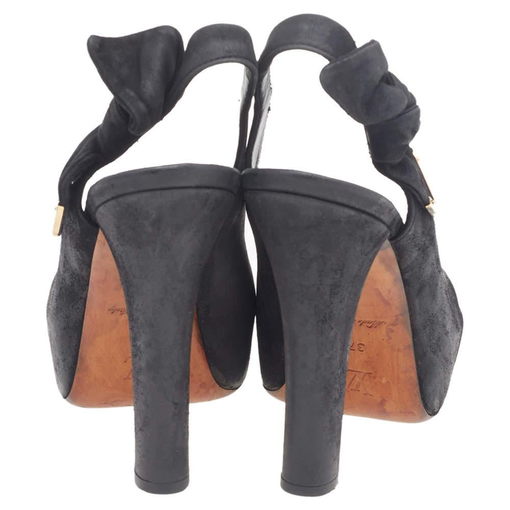 Louis Vuitton Black Suede Platform Slingback Sandals Size 37 1