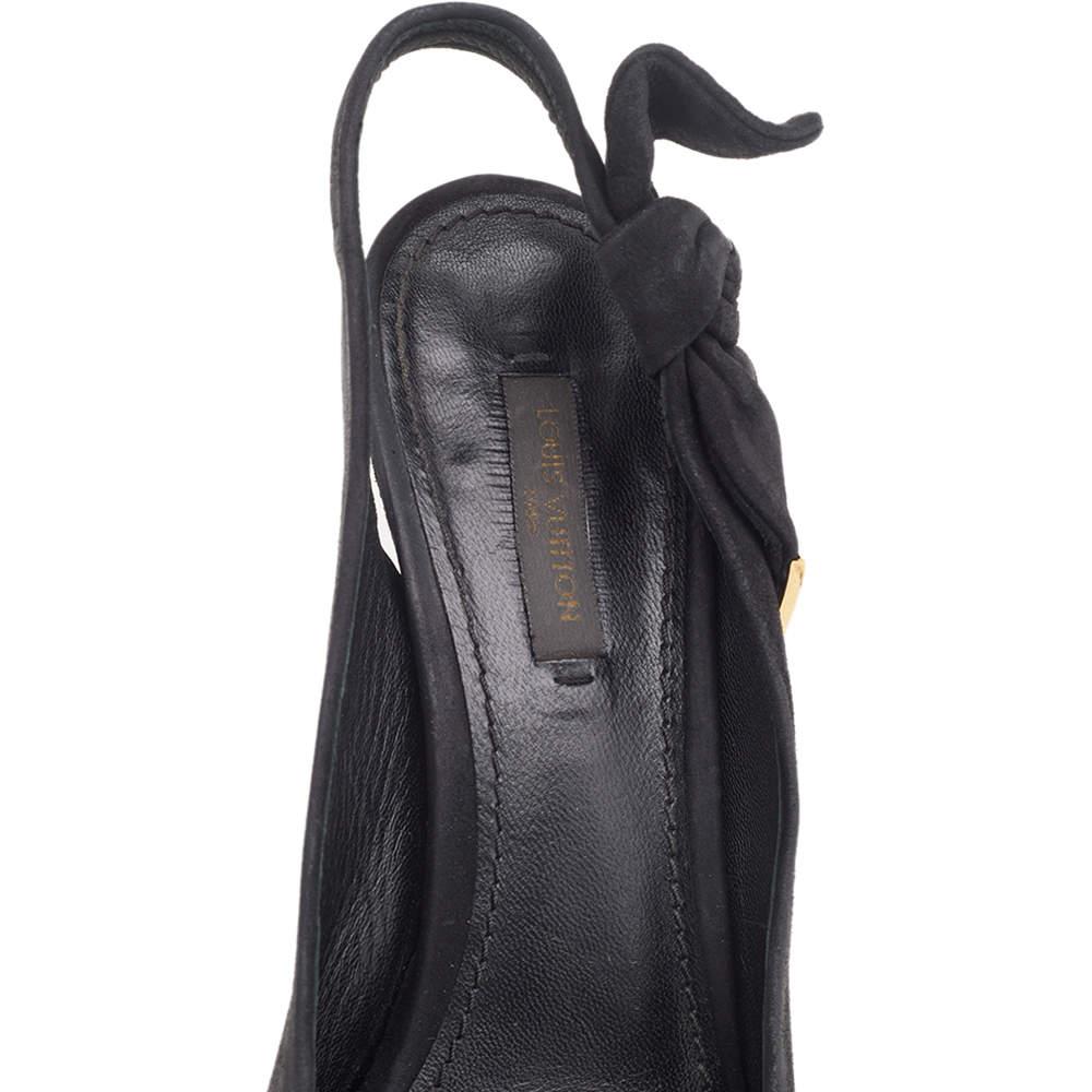 Louis Vuitton Black Suede Platform Slingback Sandals Size 37 3