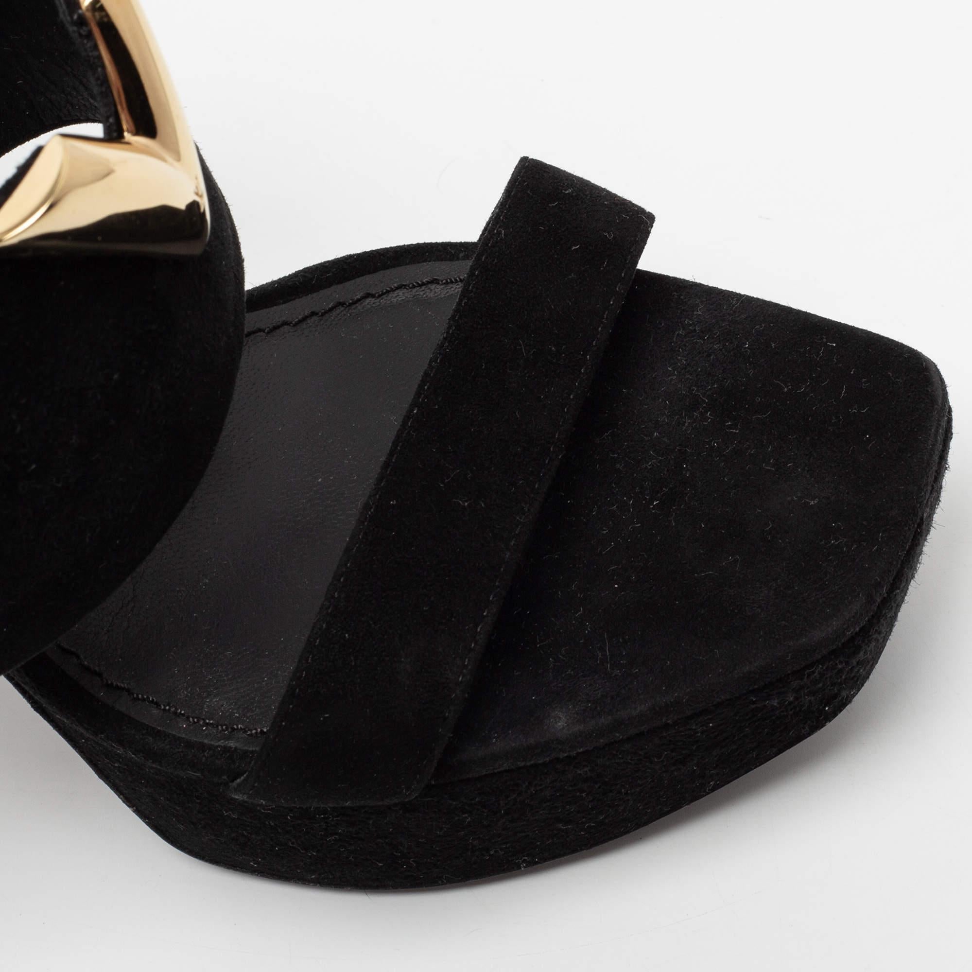 Louis Vuitton Black Suede Platform Slingback Sandals Size 37.5 1