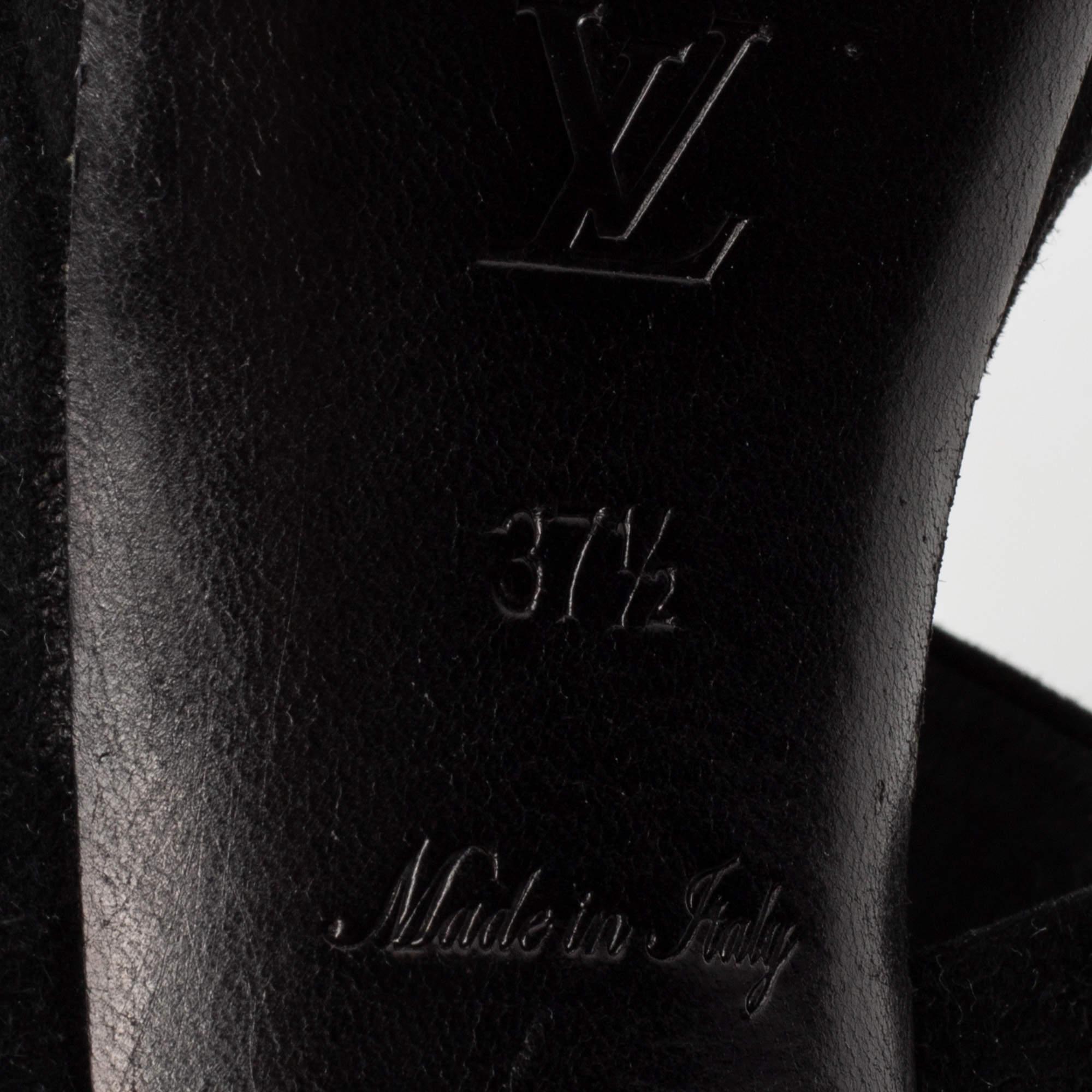 Louis Vuitton Black Suede Platform Slingback Sandals Size 37.5 3