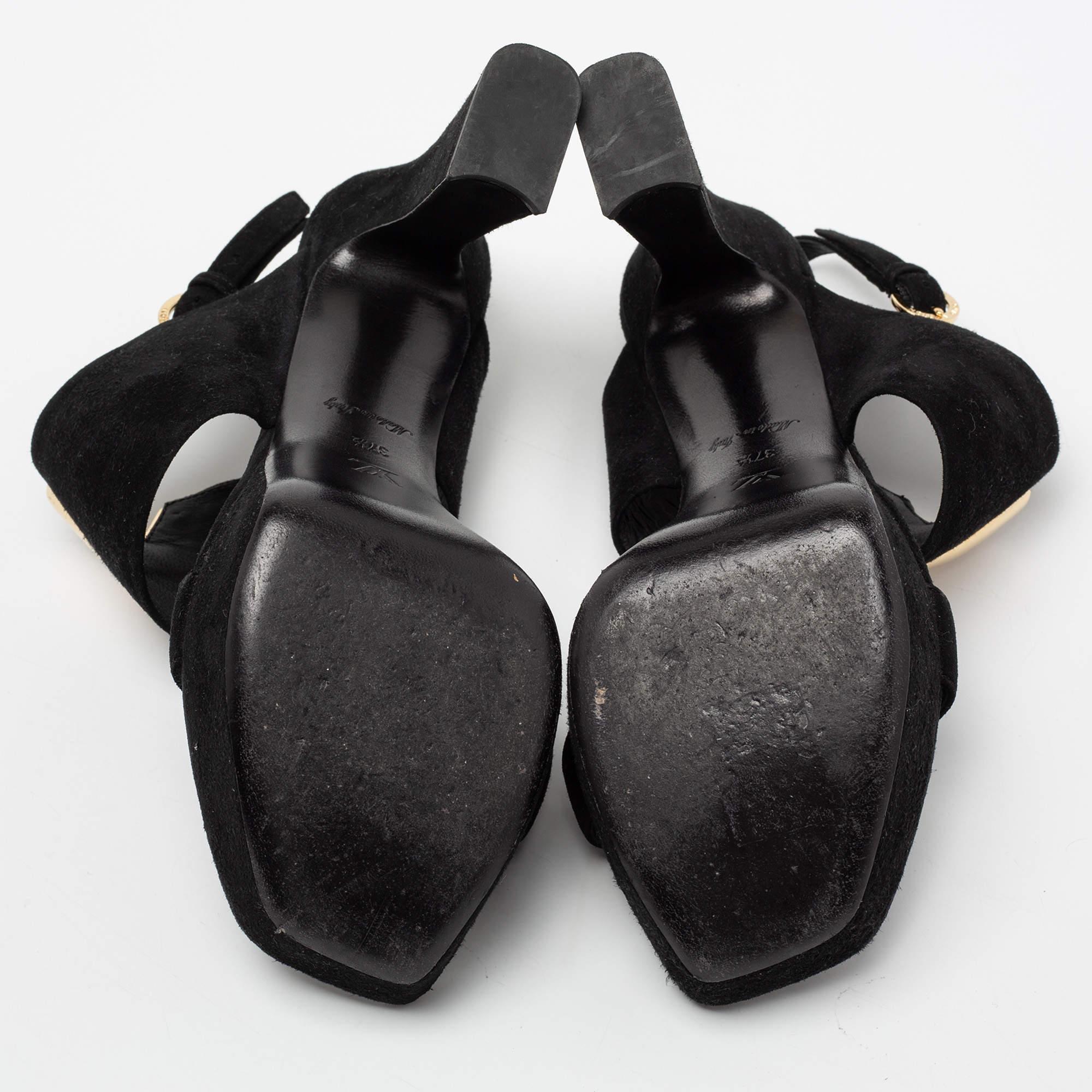 Louis Vuitton Black Suede Platform Slingback Sandals Size 37.5 4