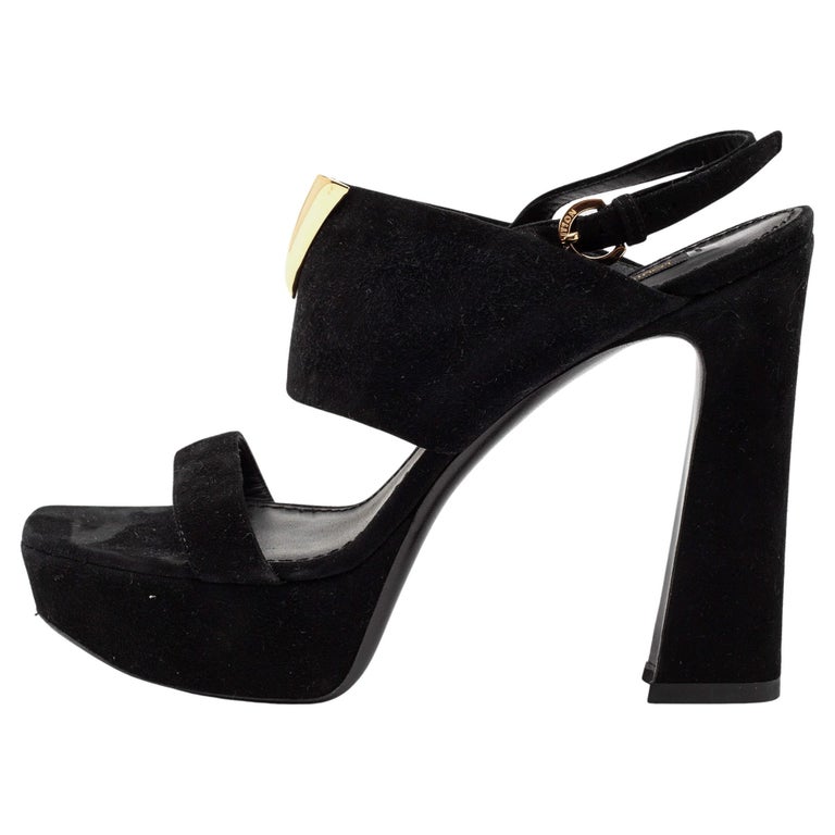 Louis Vuitton Black Suede Platform Slingback Sandals Size 37.5 For