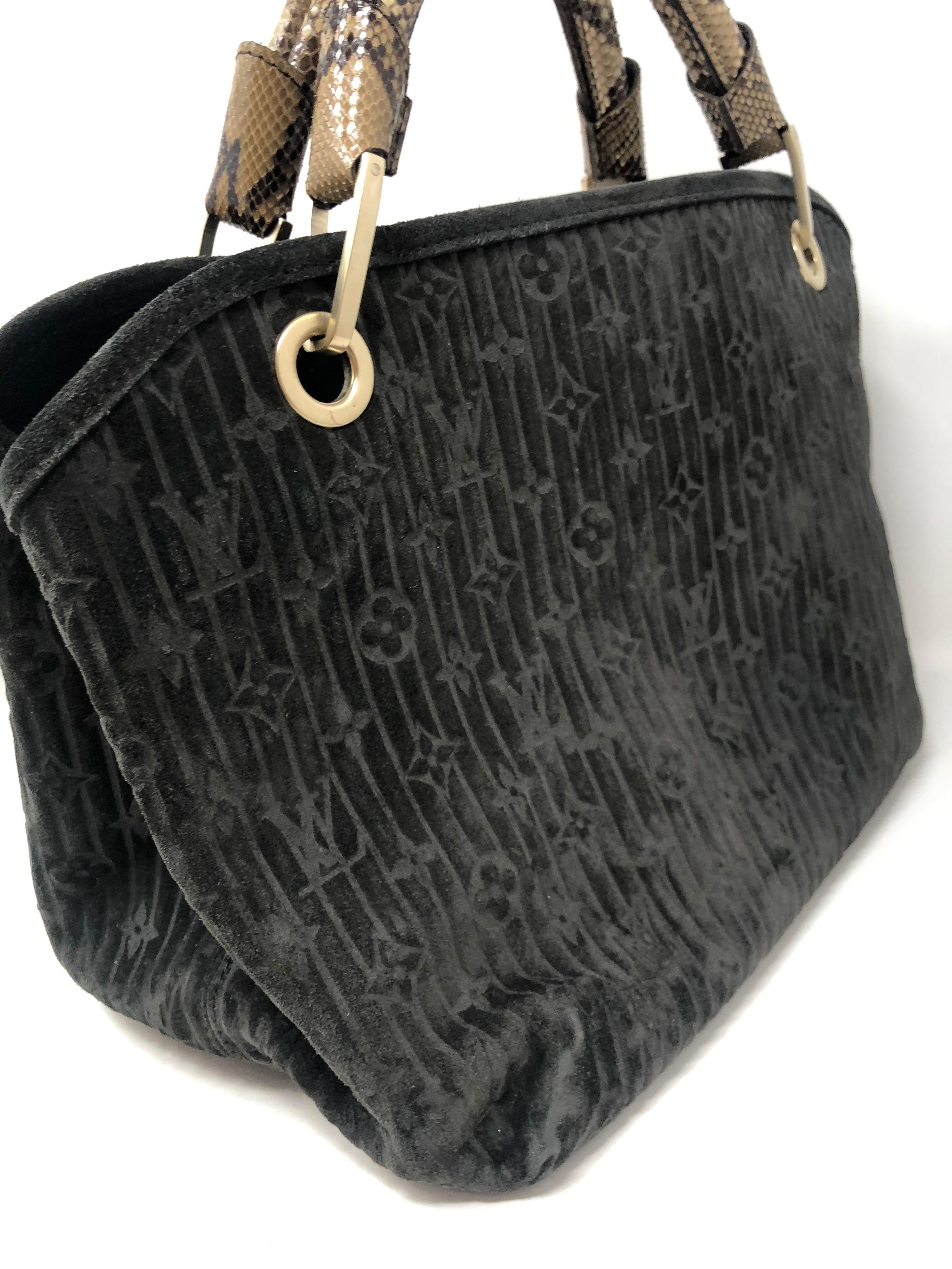 Louis Vuitton Black Suede Python Handles Bag  3