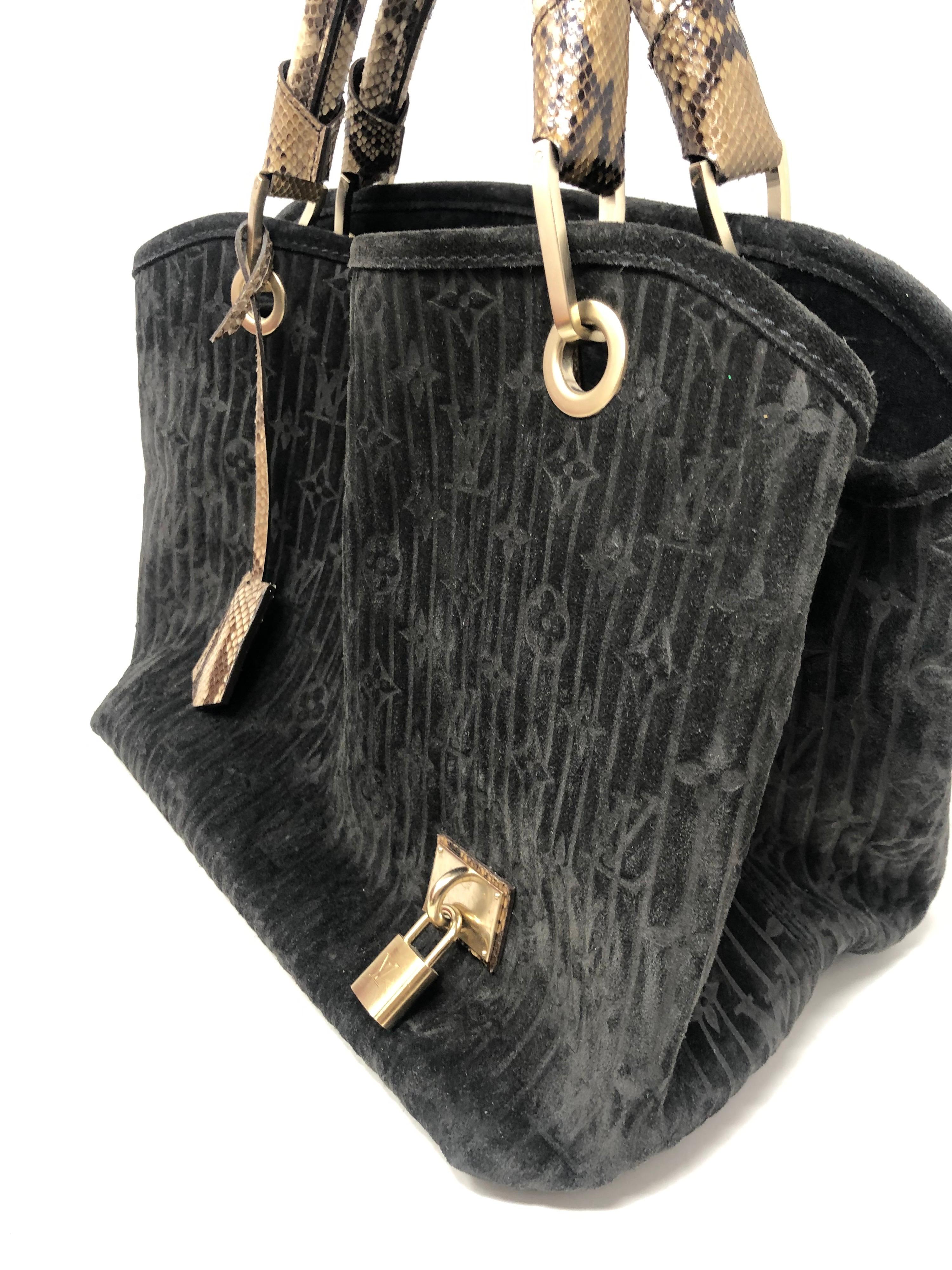 Louis Vuitton Black Suede Python Handles Bag  4