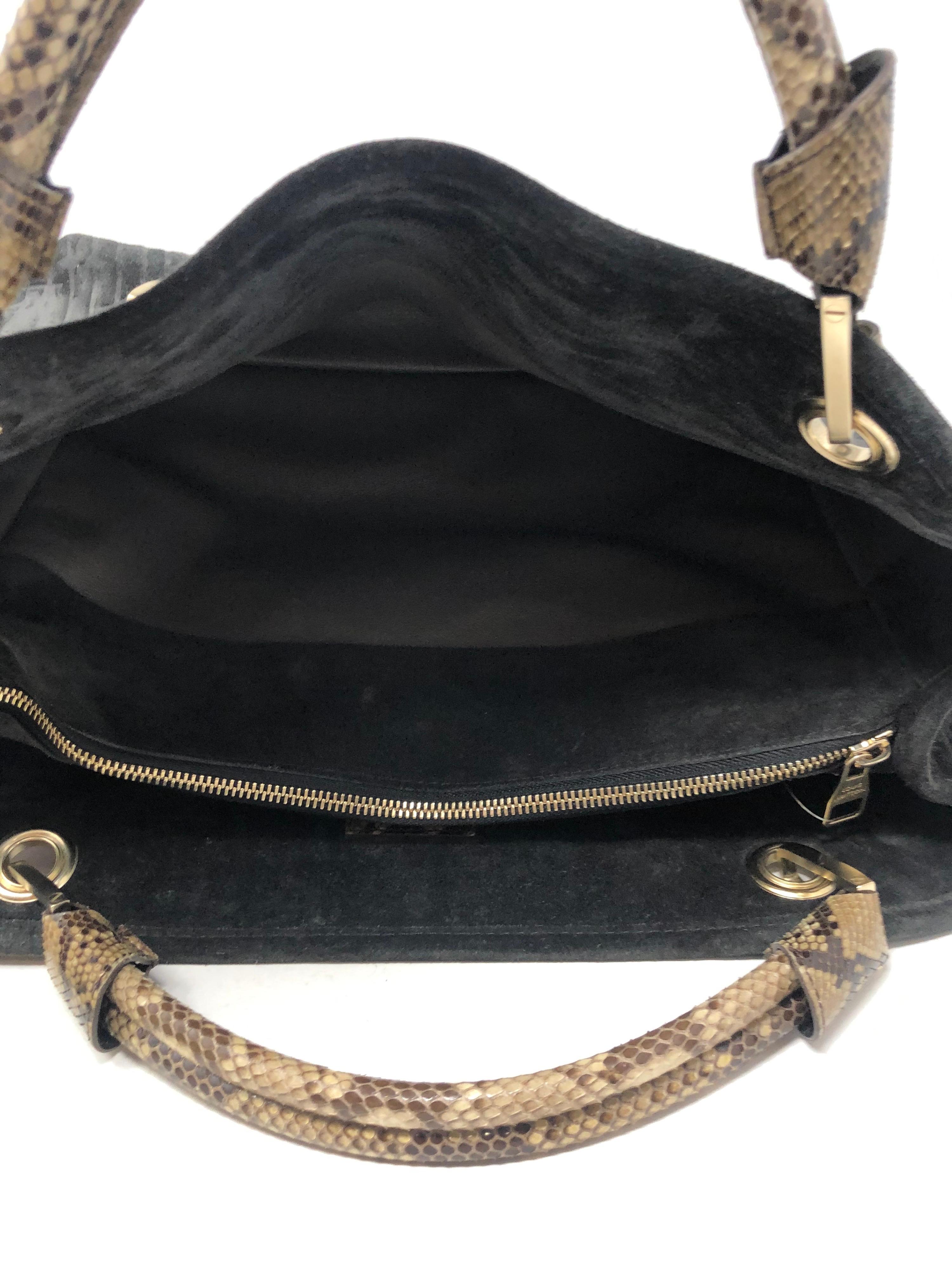 Louis Vuitton Black Suede Python Handles Bag  In Good Condition In Athens, GA