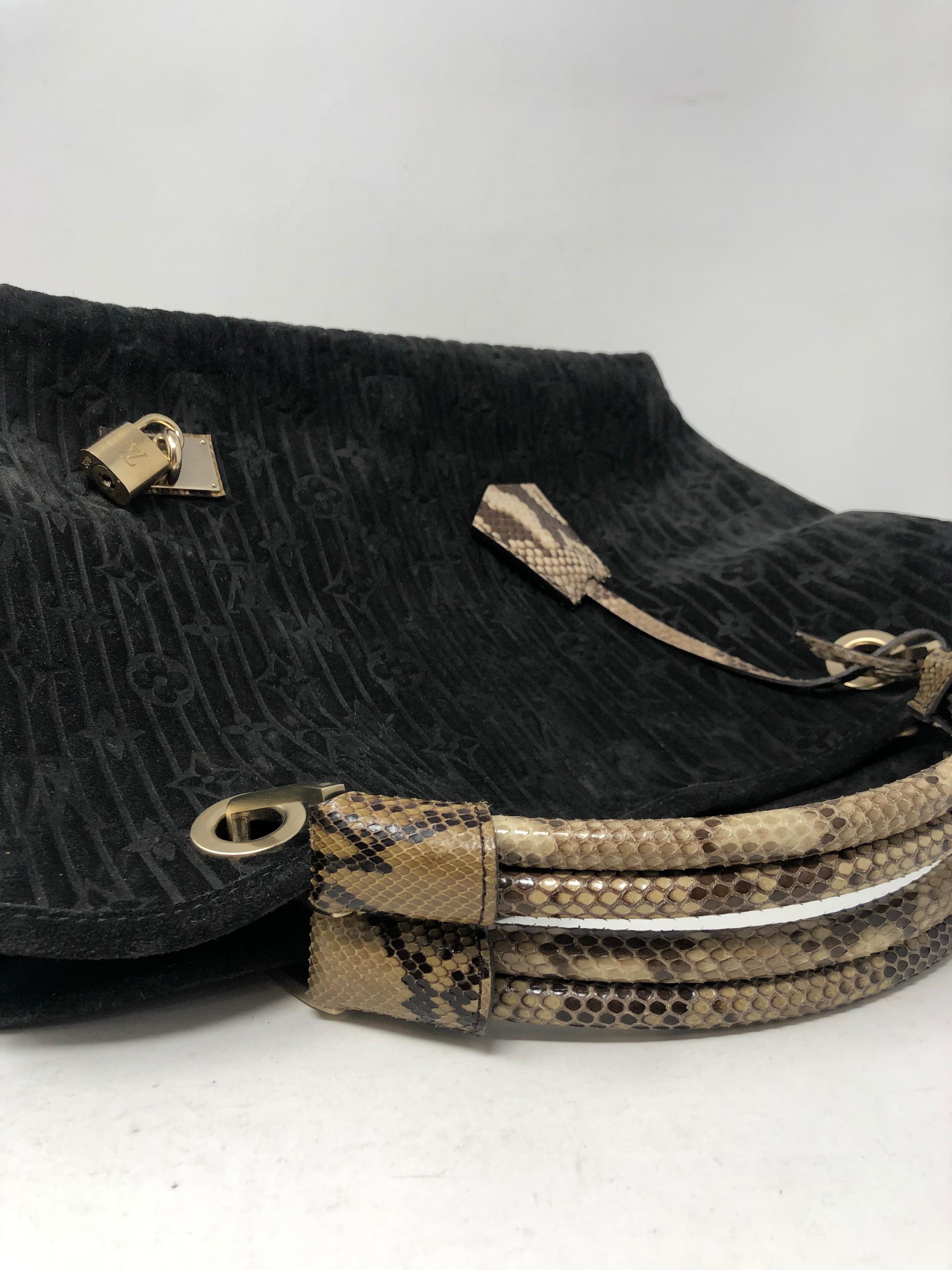 Louis Vuitton Black Suede Python Handles Bag  1