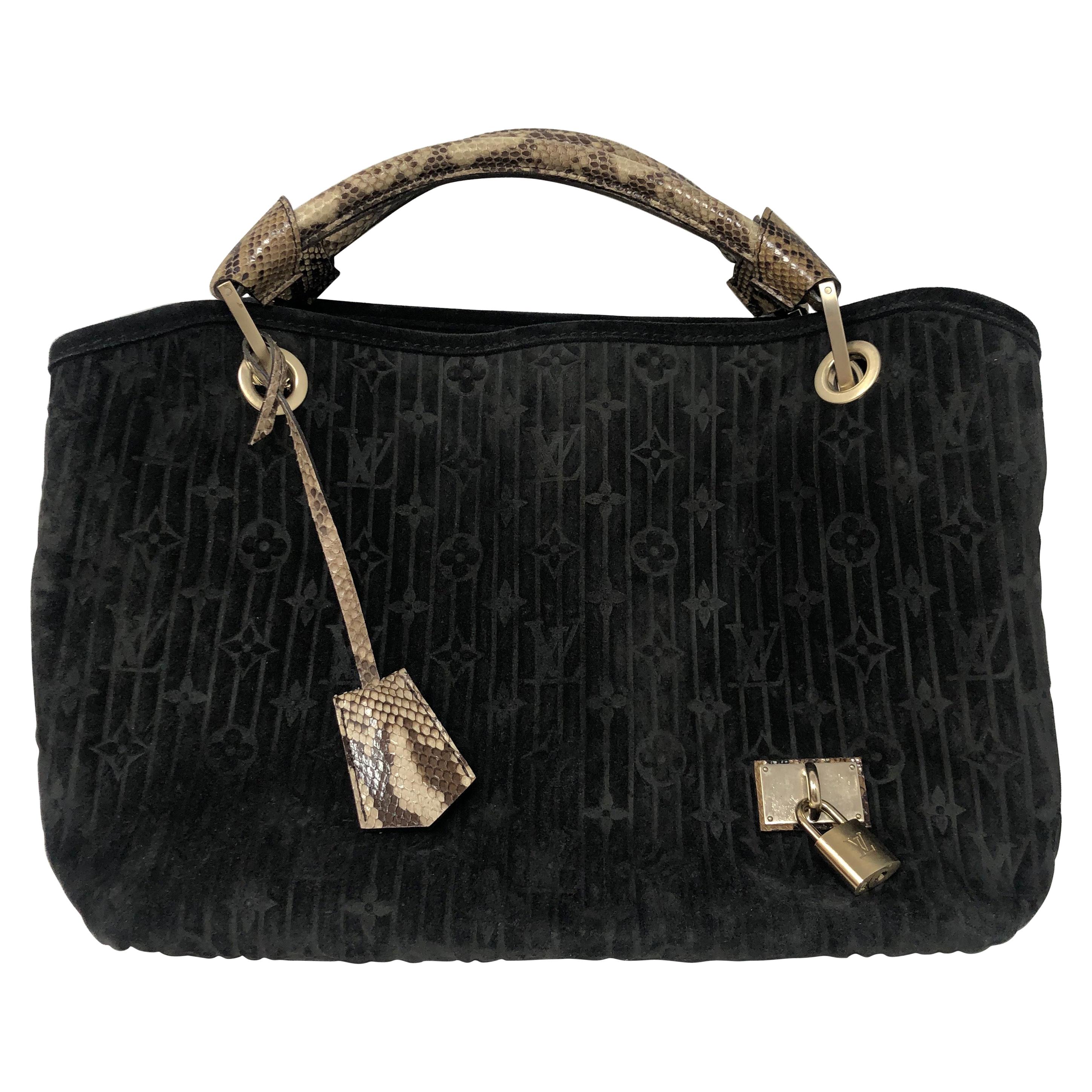 Louis Vuitton Black Suede Python Handles Bag 