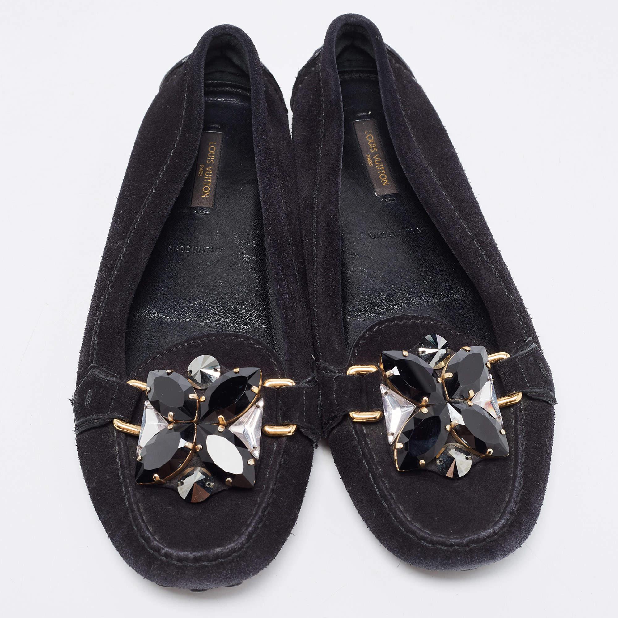 Louis Vuitton Black Suede Silver Night Loafers Size 39 In Fair Condition In Dubai, Al Qouz 2