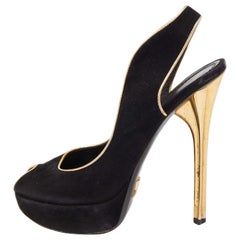 Louis Vuitton Black Suede Slingback Peep Toe  Pumps Size 37.5