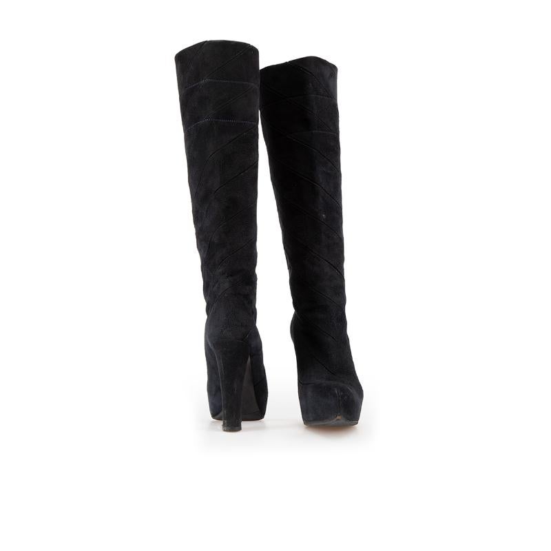 Louis Vuitton Black Suede Spiral Knee High Boots Size IT 37 In Excellent Condition In London, GB