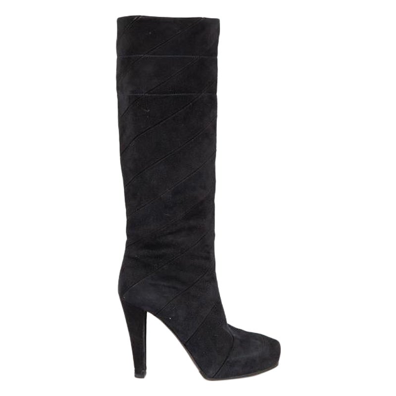 Louis Vuitton Black Suede Spiral Knee High Boots Size IT 37