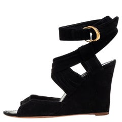 Louis Vuitton Black Suede Strappy Wedge Sandals Size 40