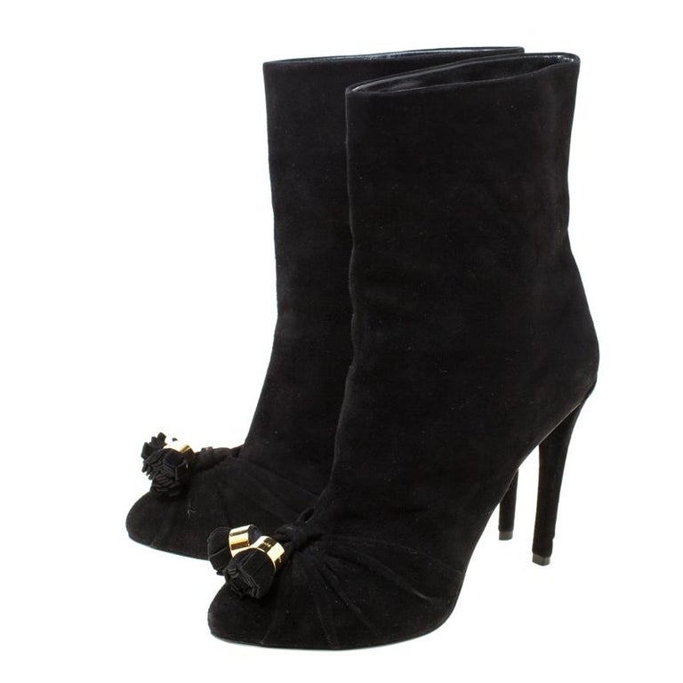 Louis Vuitton Black Suede Tassel Detail Ankle Boots Size 37.5 For Sale at 1stdibs