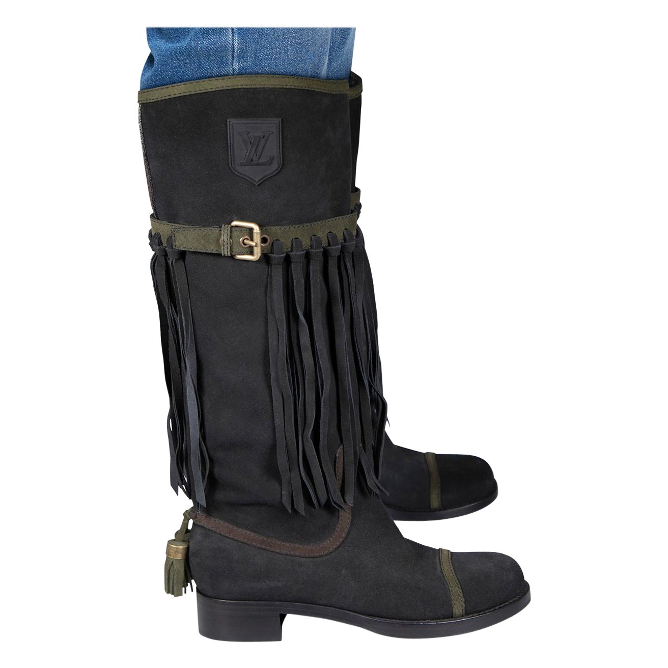 Louis Vuitton Botas de ante negro con detalle de borla Talla IT 39.5 en venta