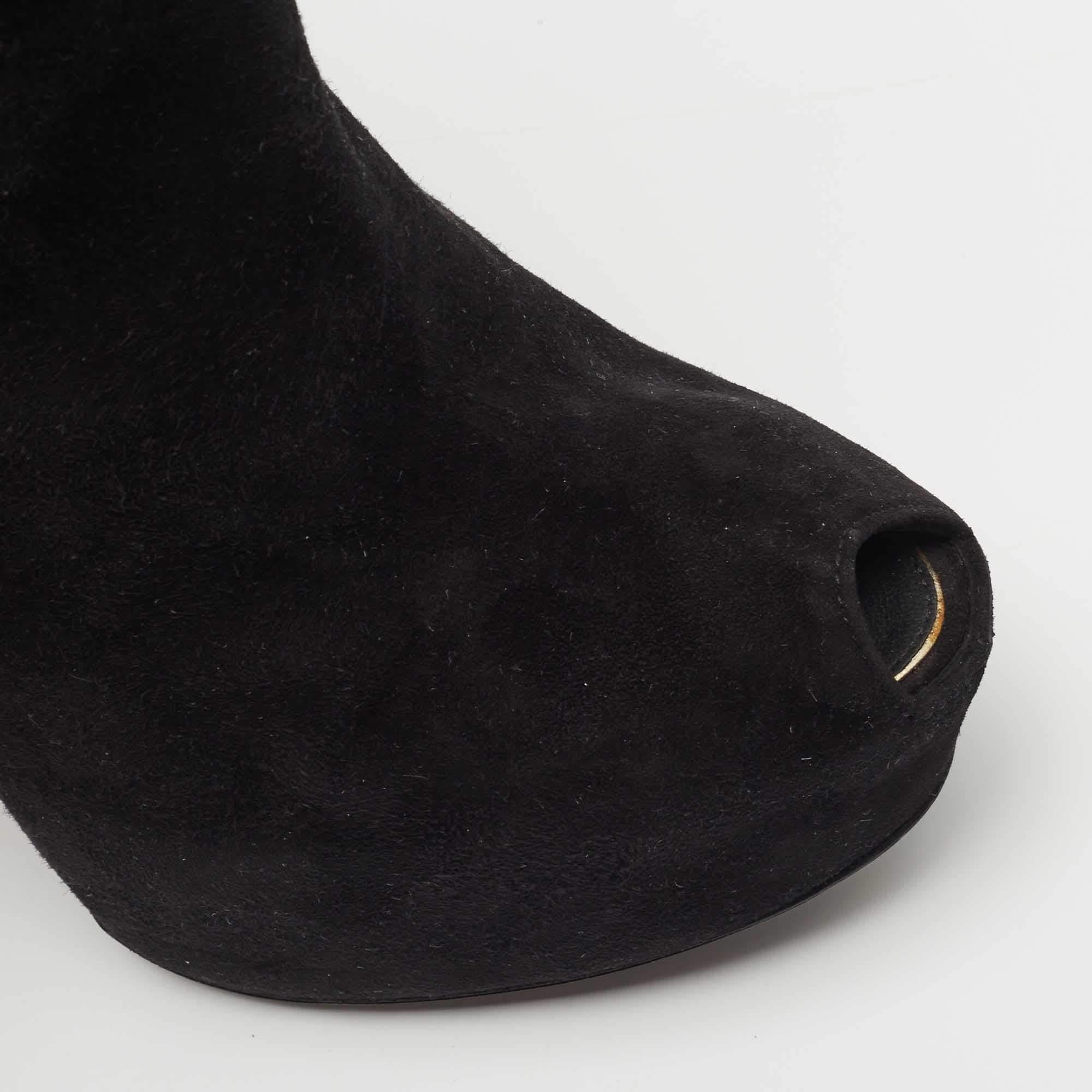 Louis Vuitton Black Suede Tassel Peep Toe Ankle Booties Size 38 4