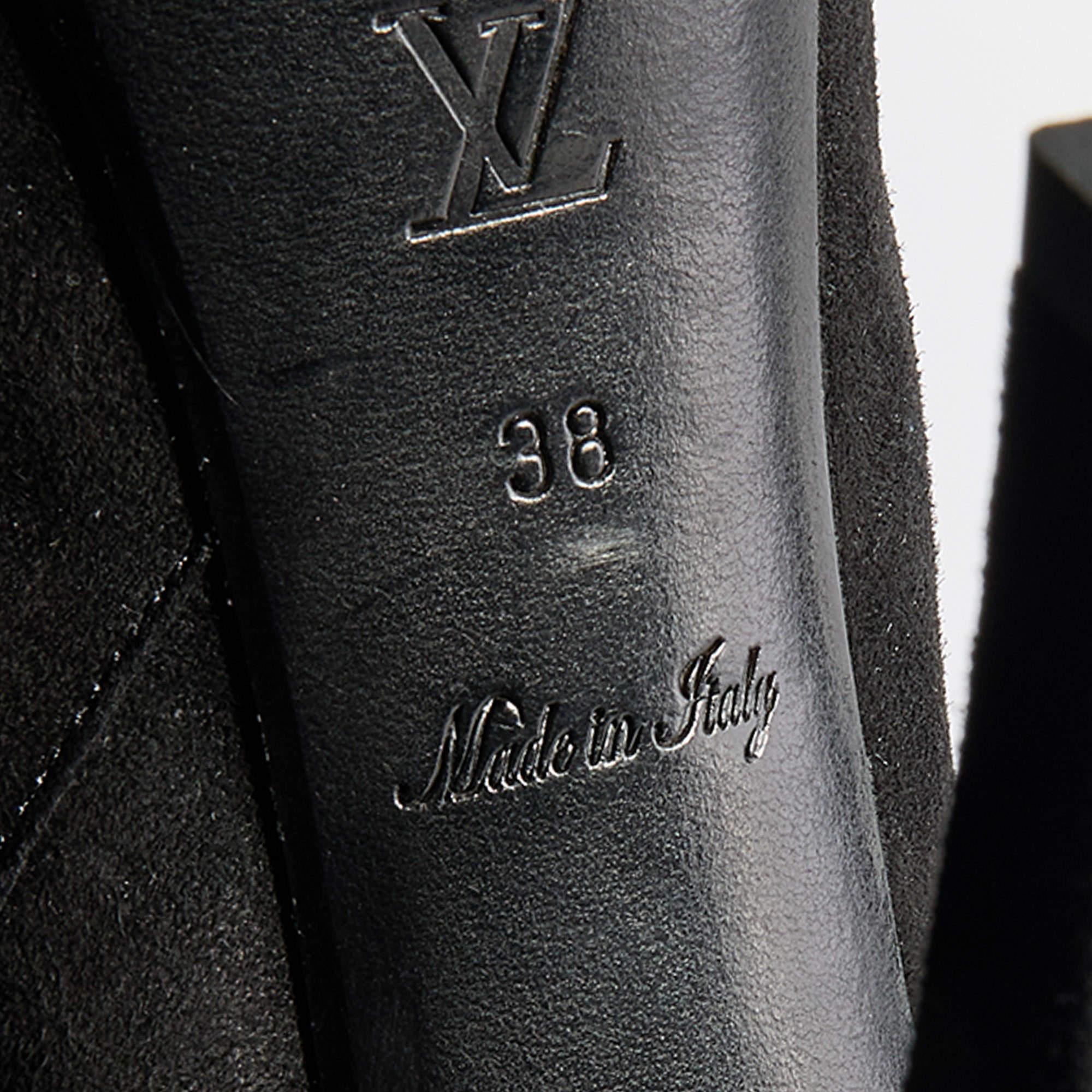 Louis Vuitton Black Suede Tassel Peep Toe Platform Booties Size 38 4