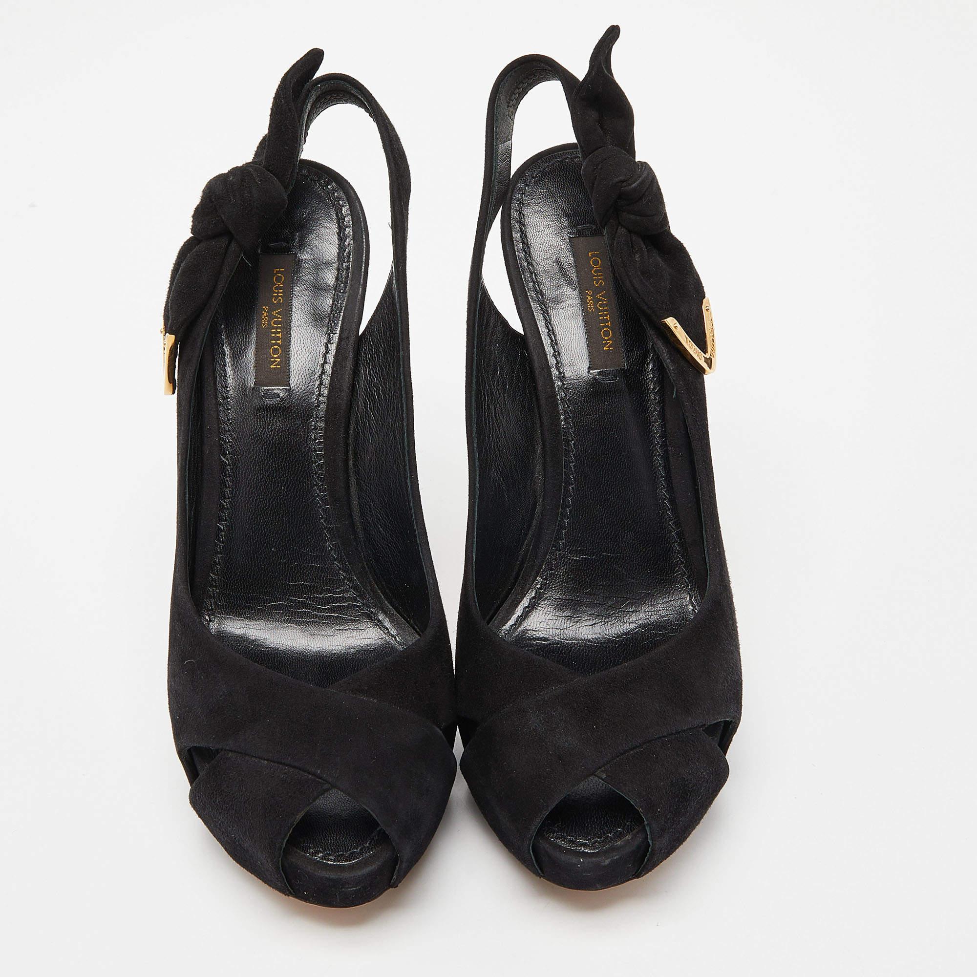Louis Vuitton Black Suede Tonka Slingback Sandals Size 36.5 In Good Condition For Sale In Dubai, Al Qouz 2